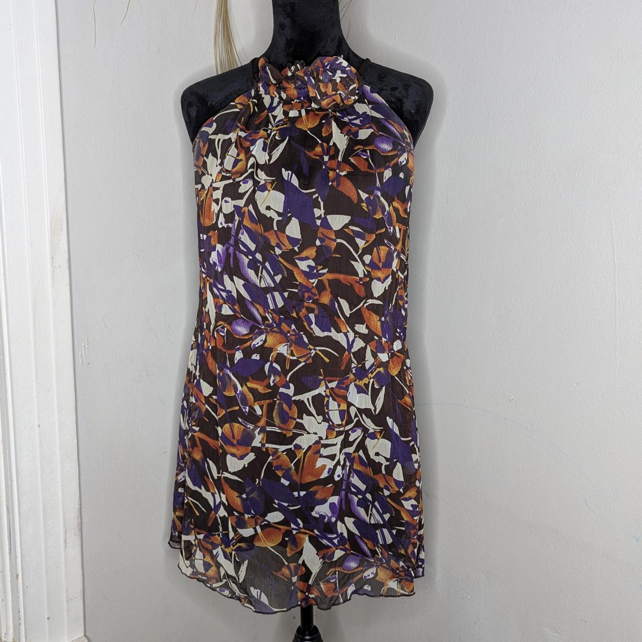 Xhilaration Women's Blouse - Brown/Purple - M – Brown and purple floral halter neck dress …