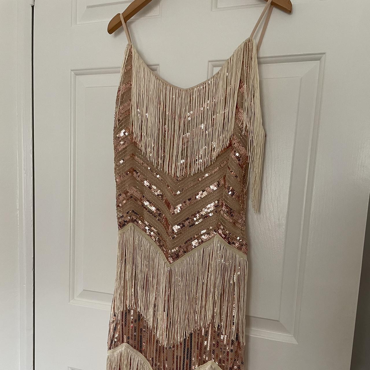 Gorgeous Gatsby dress in champagne with fringe... - Depop