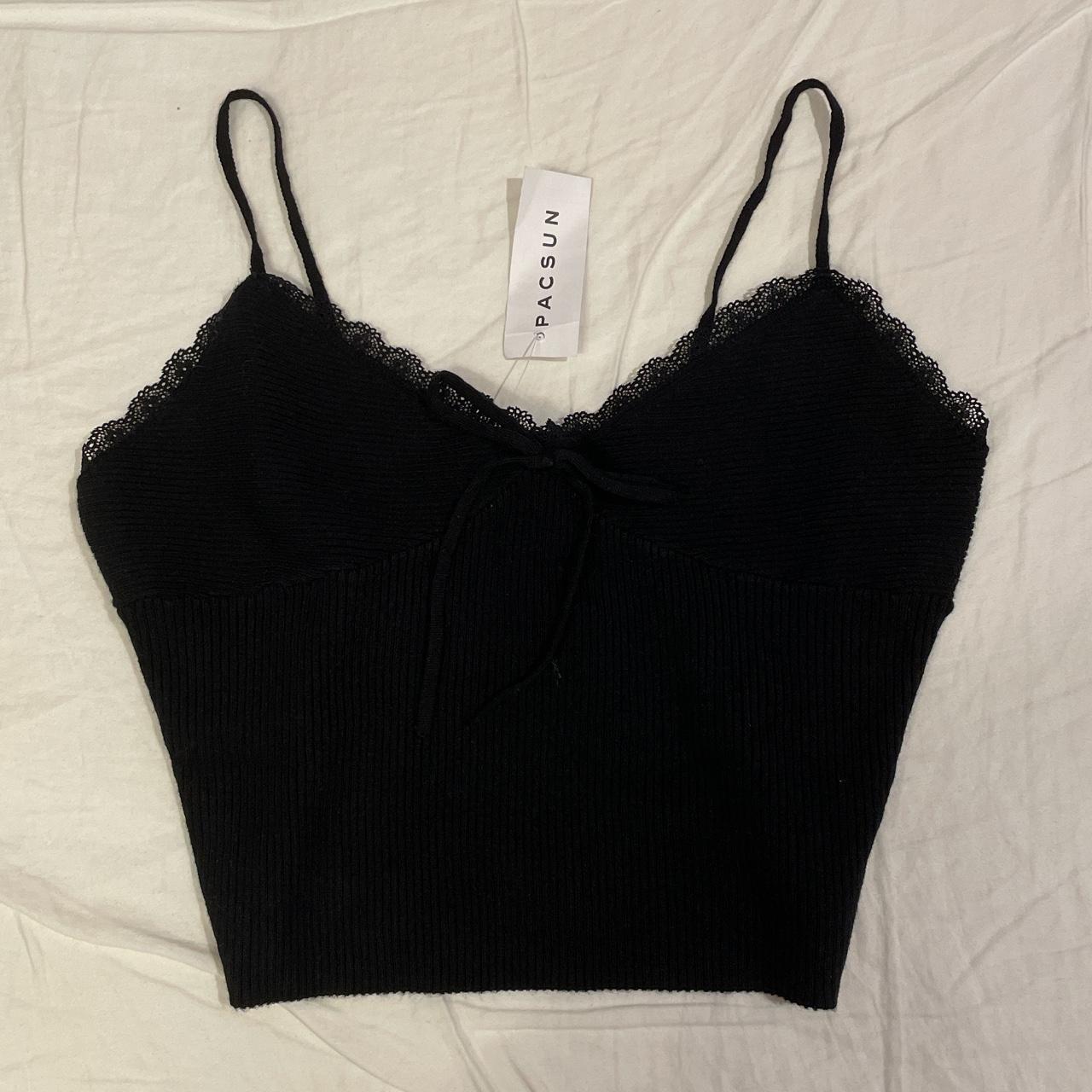 dainty black knit cropped cami cozy staple for - Depop