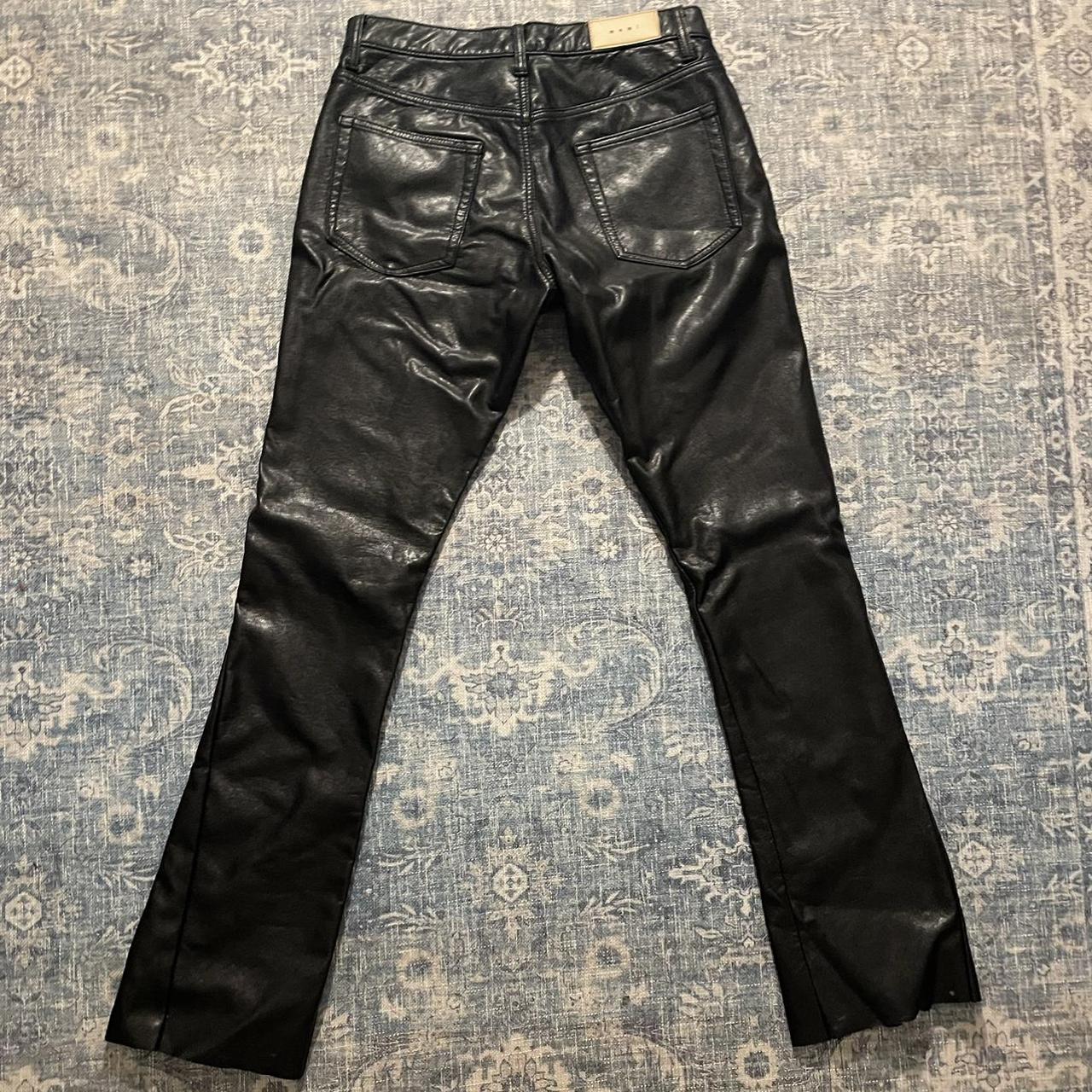 Leather mnml Playboi Carti stacked flare pants Size... - Depop