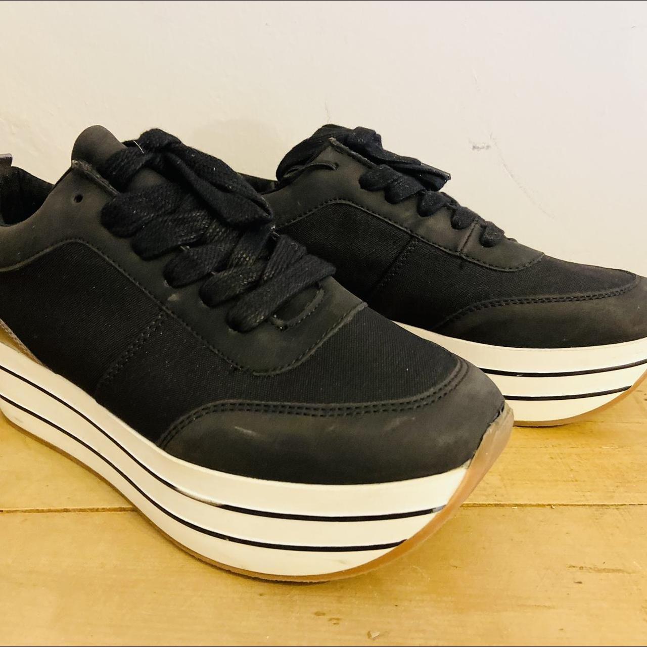 Cool Zara Black Platform Lace Up Fashion Trainers... Depop