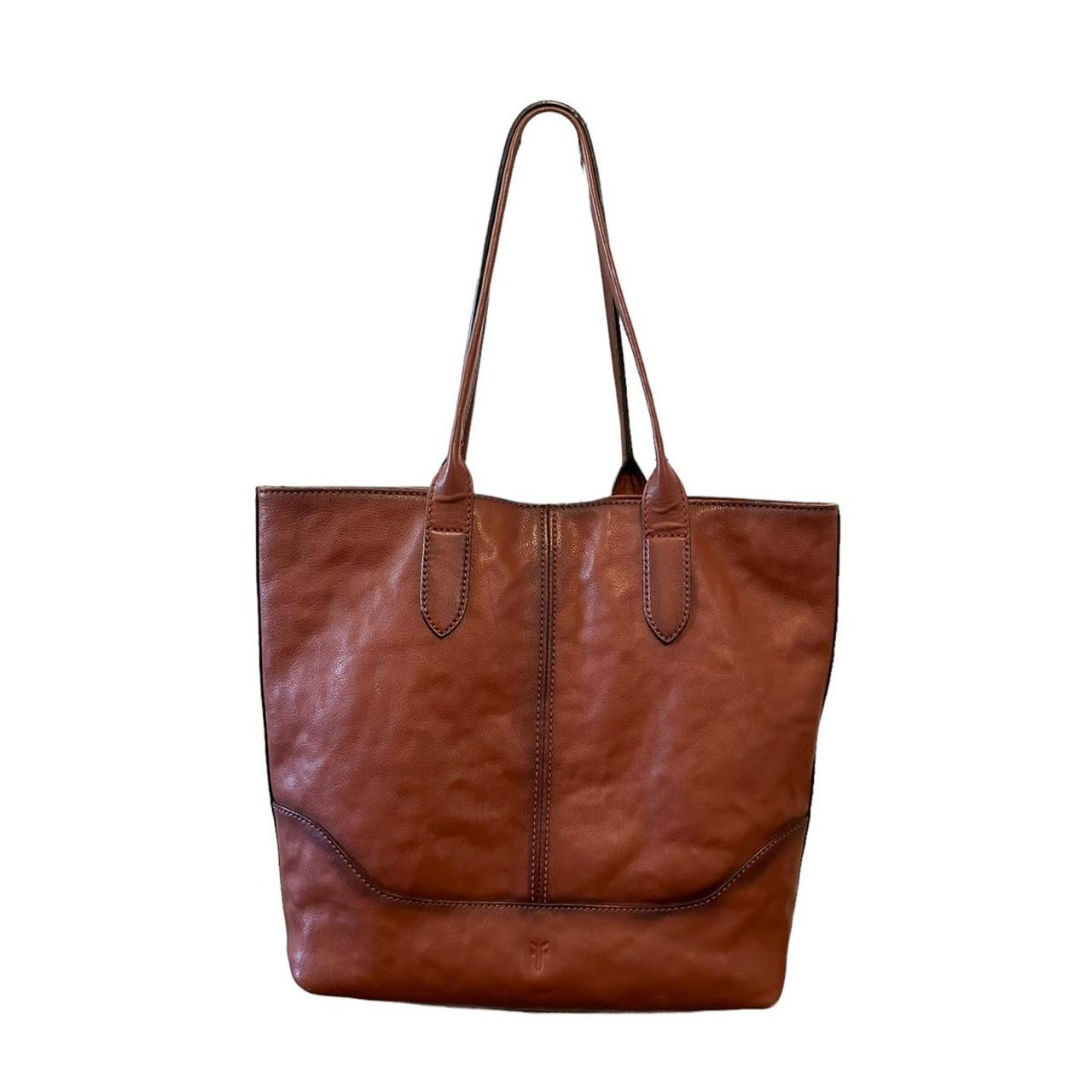 Frye Cognac Brown Leather Ring Buckle Large Tote Shoulder Bag