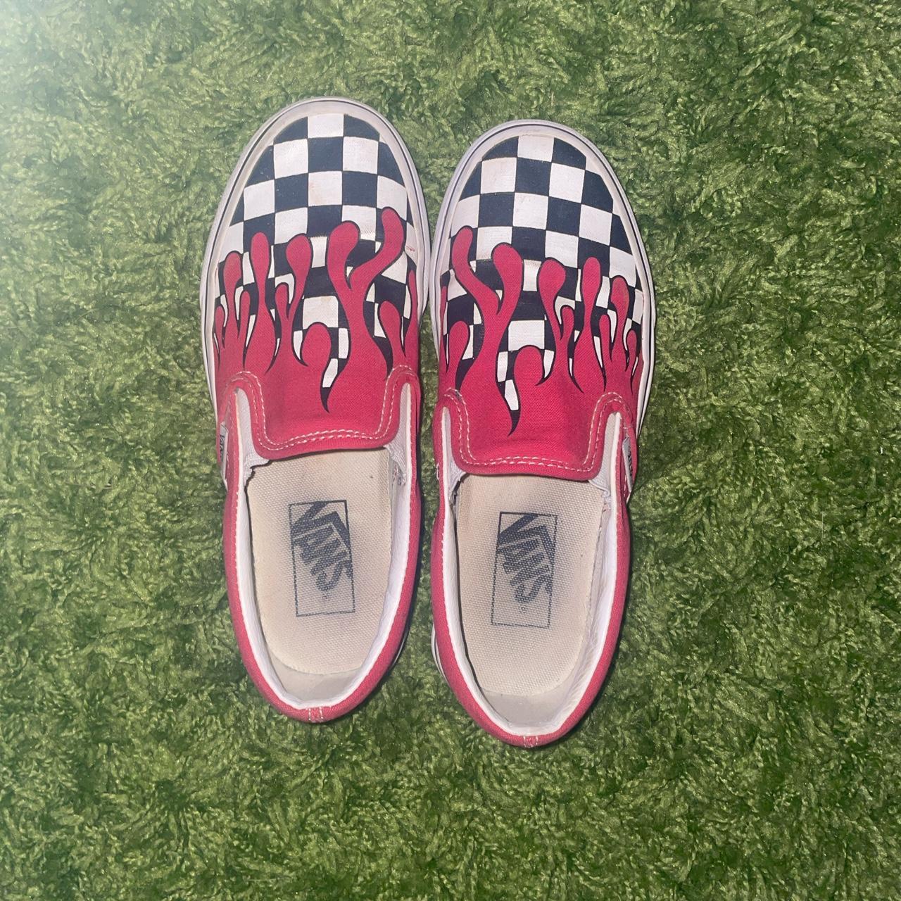 Checkered vans with red drip best sale