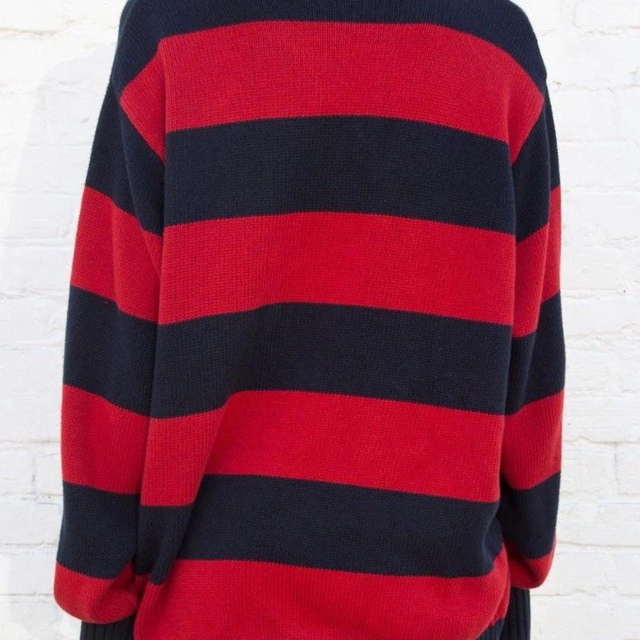 Red and navy/black striped brandy Melville jumper - Depop