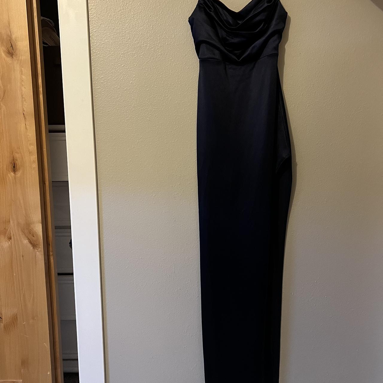 Windsor Lola High Slit Satin Dress in Navy - Depop