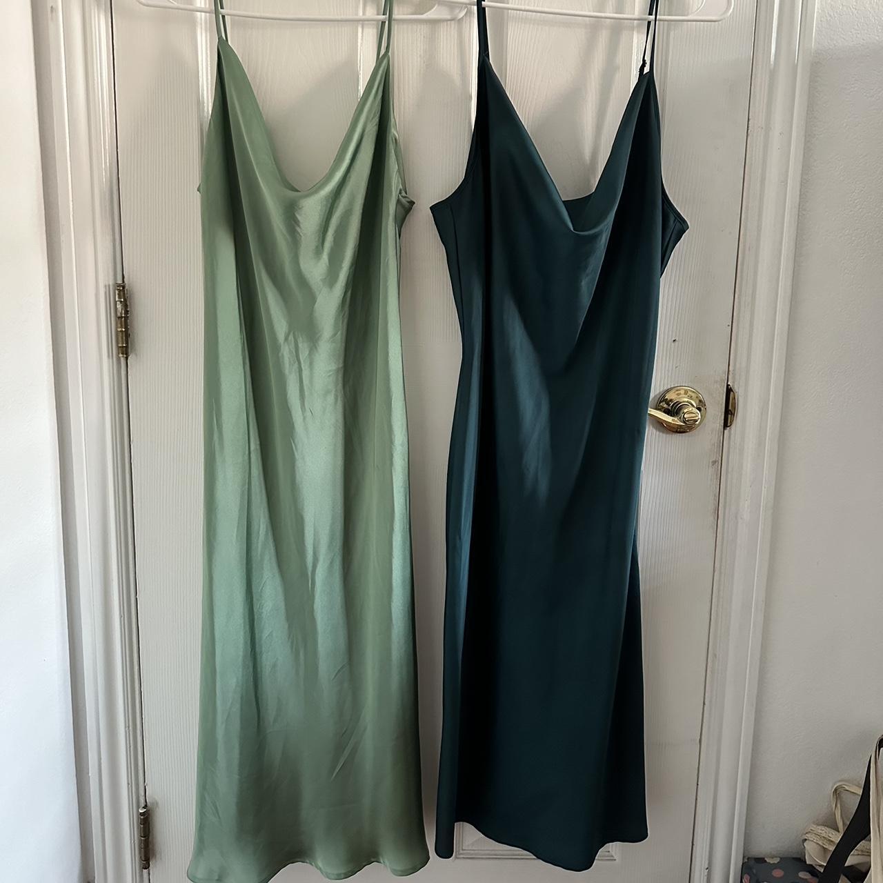 Set of 2 green slip dresses. Maxi dress with cowl... Depop