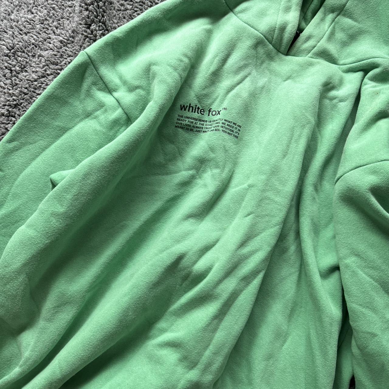 white fox green hoodie Size m/l - Depop