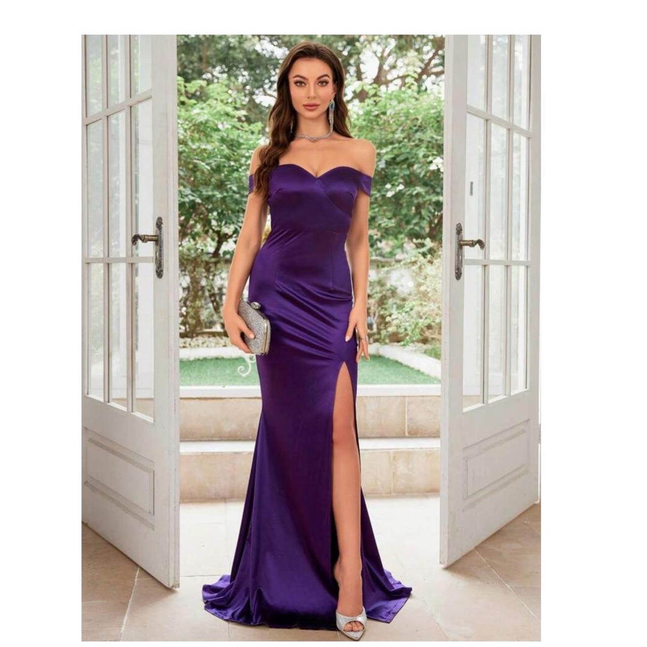 Purple off the shoulder mermaid hem satin