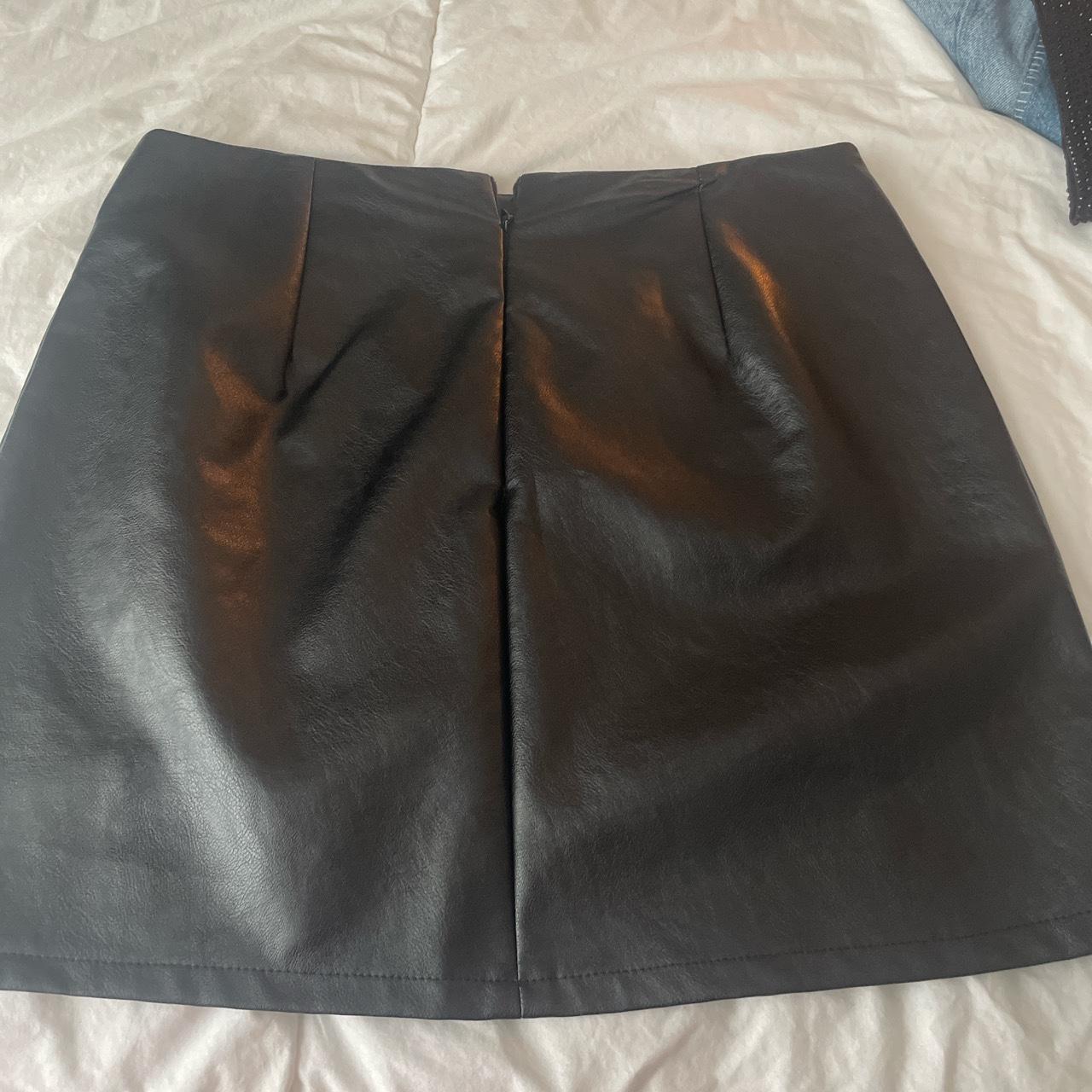 daisy street black leather skirt size large but fits... - Depop