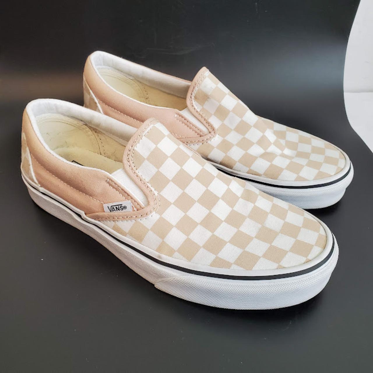 Vans Tan White Checkered Slip On Canvas Checkerboard... - Depop