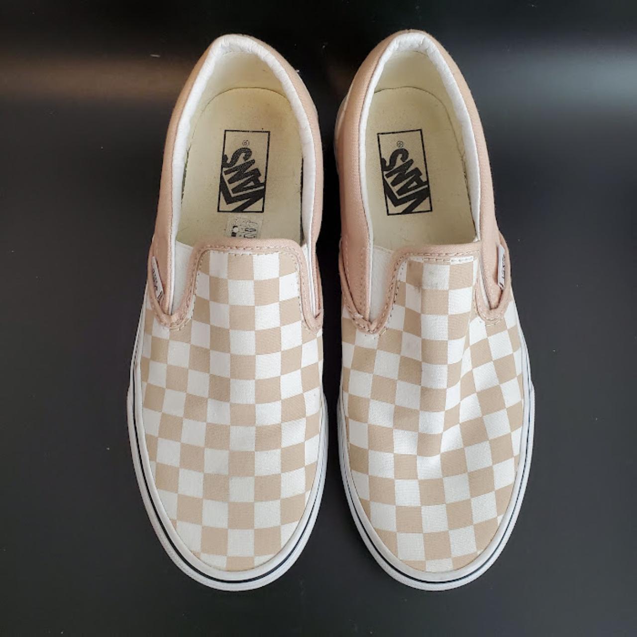 Vans Tan White Checkered Slip On Canvas Checkerboard... - Depop