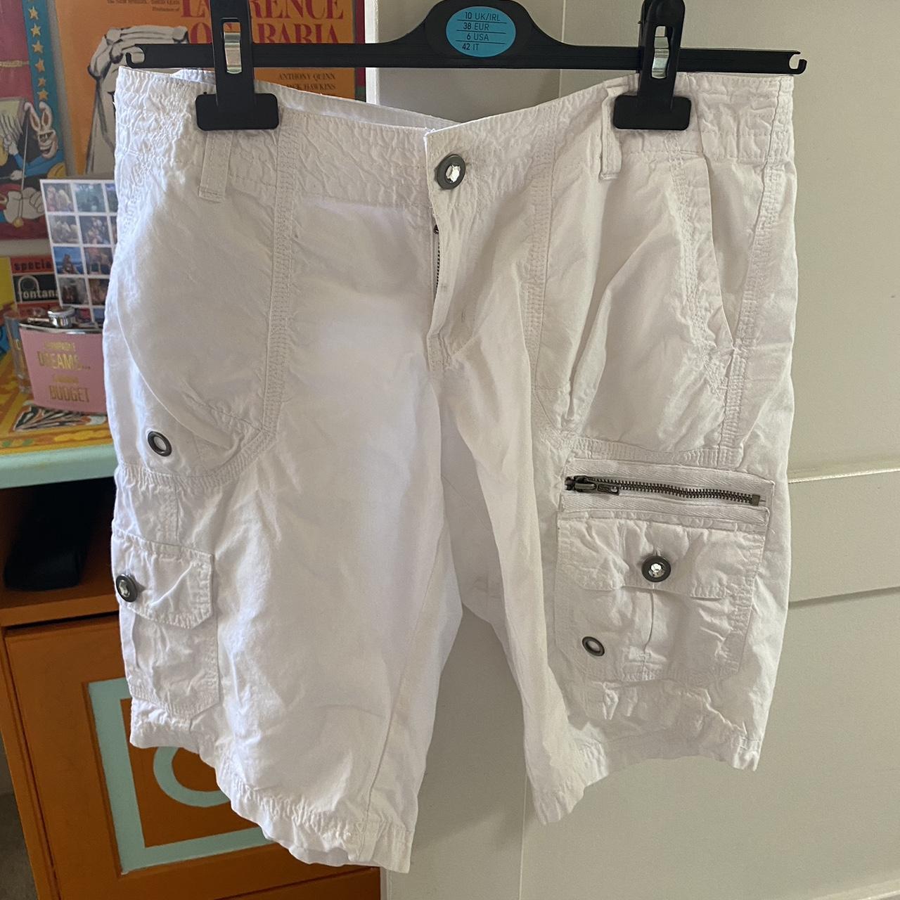 White jorts - mid length shorts - y2k gorpcore jewel... - Depop