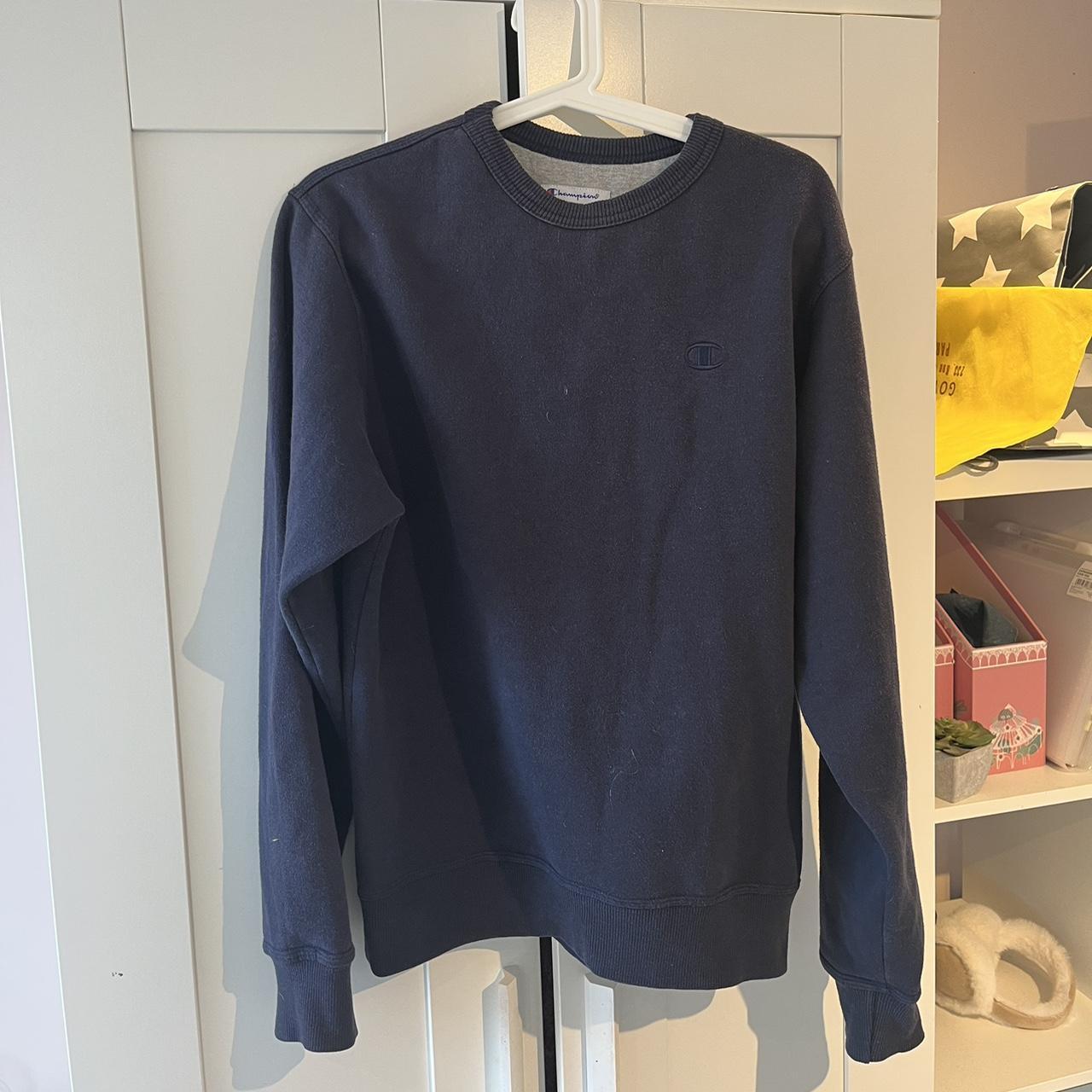 navy blue champion crew neck sweater Worn a lot but... - Depop