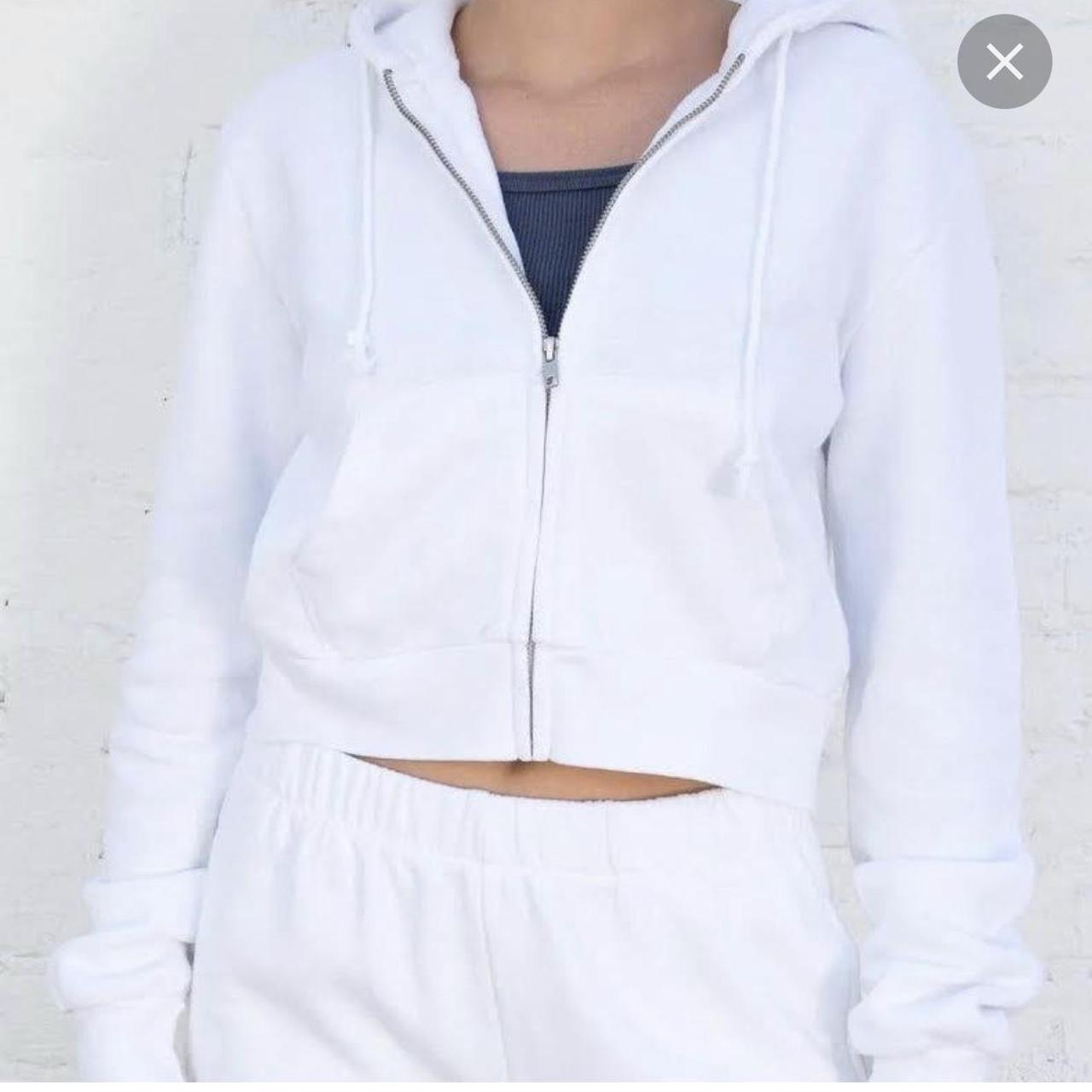 Brandy Melville white crystal hoodie Cropped zip up... Depop