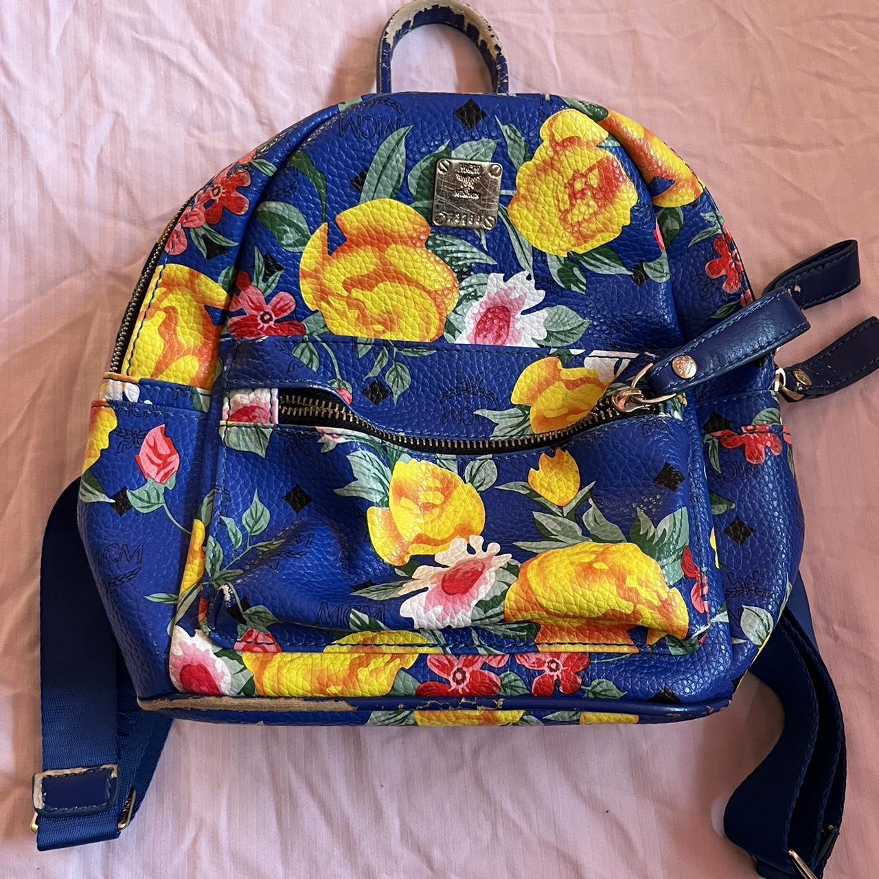 mcm blue flower backpack from the paradiso floral Depop