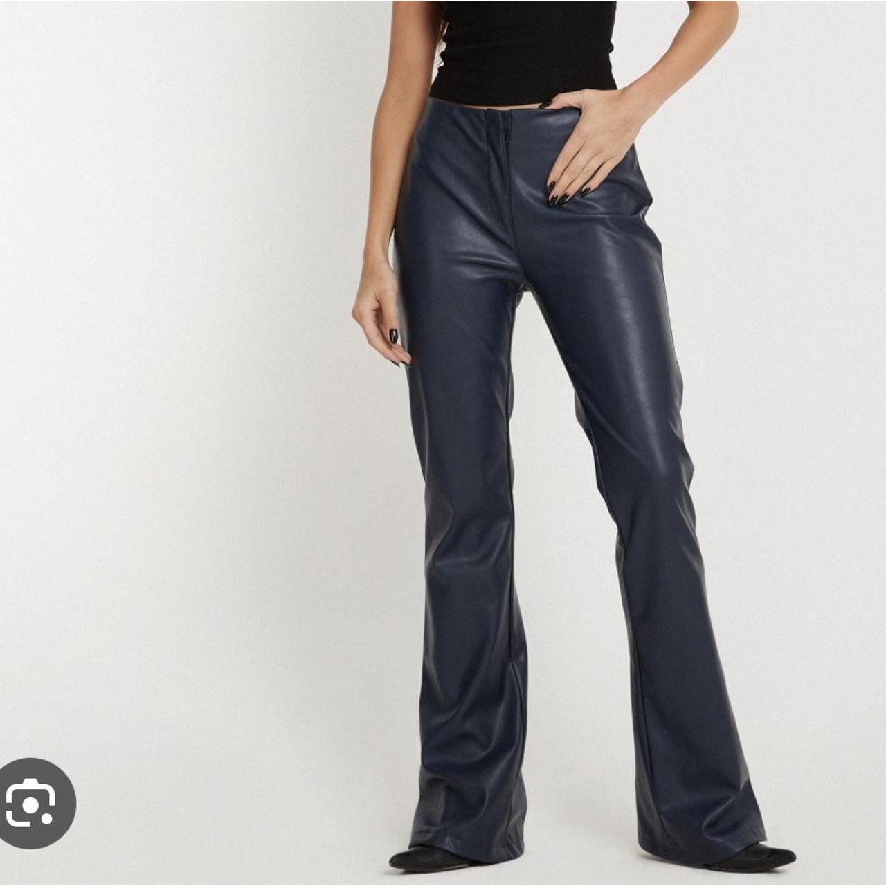 Motel Rocks Navy PU Leather Trousers Zip front Depop