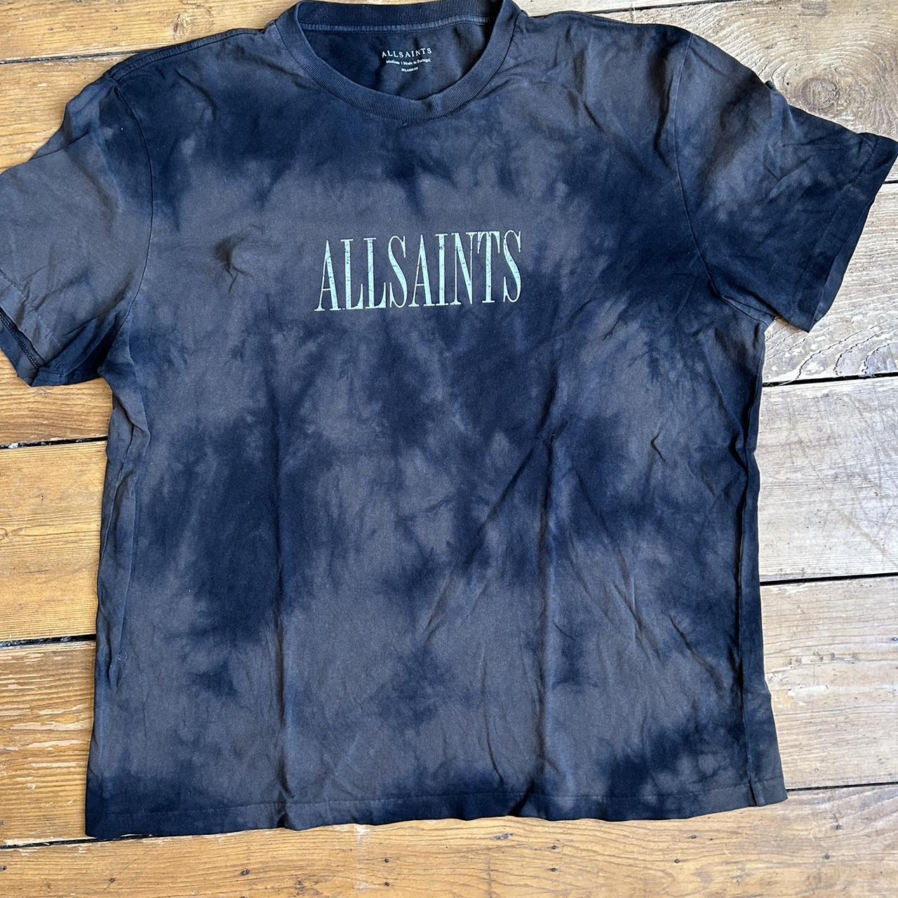 AllSaints Men's Black Tie Dye Stamp Crew T-shirt