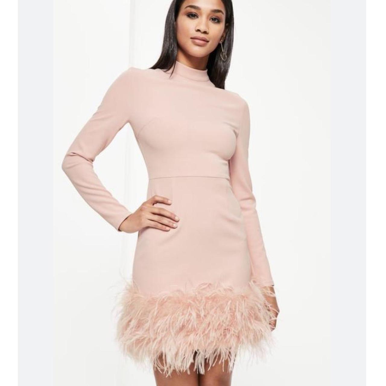 Misguided baby pink long sleeve feather dress. Worn