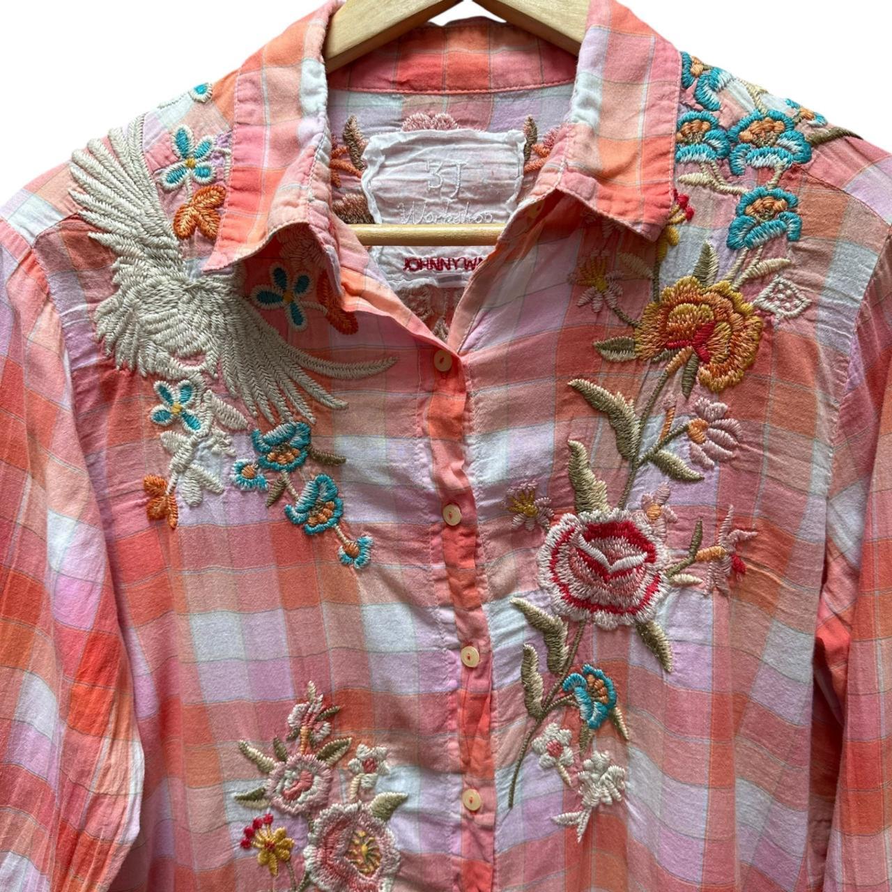 3J Workshop Johnny Was Embroidered Plaid Button Up Shirt, XS buy