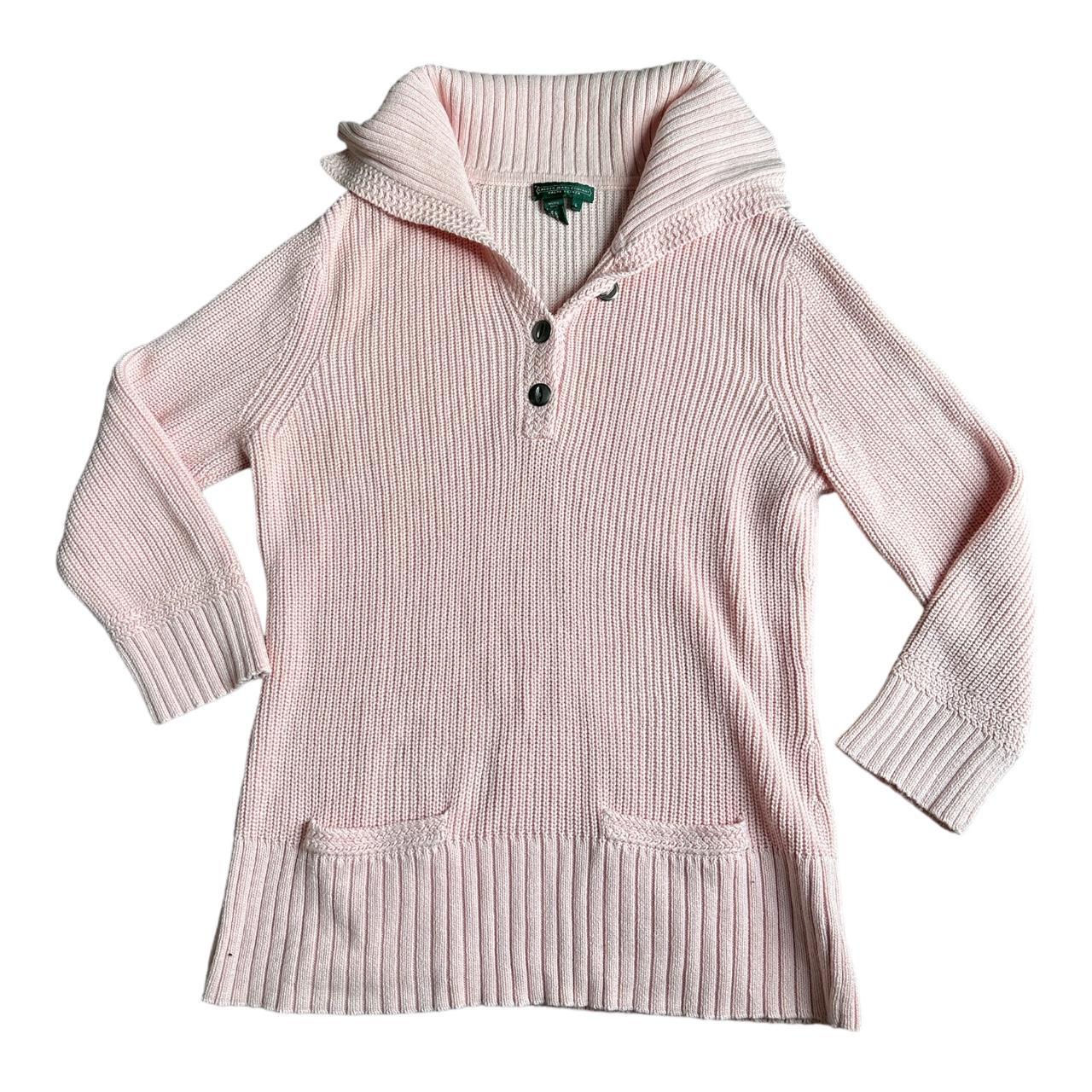 Ralph Lauren baby pink jumper with button detail... Depop