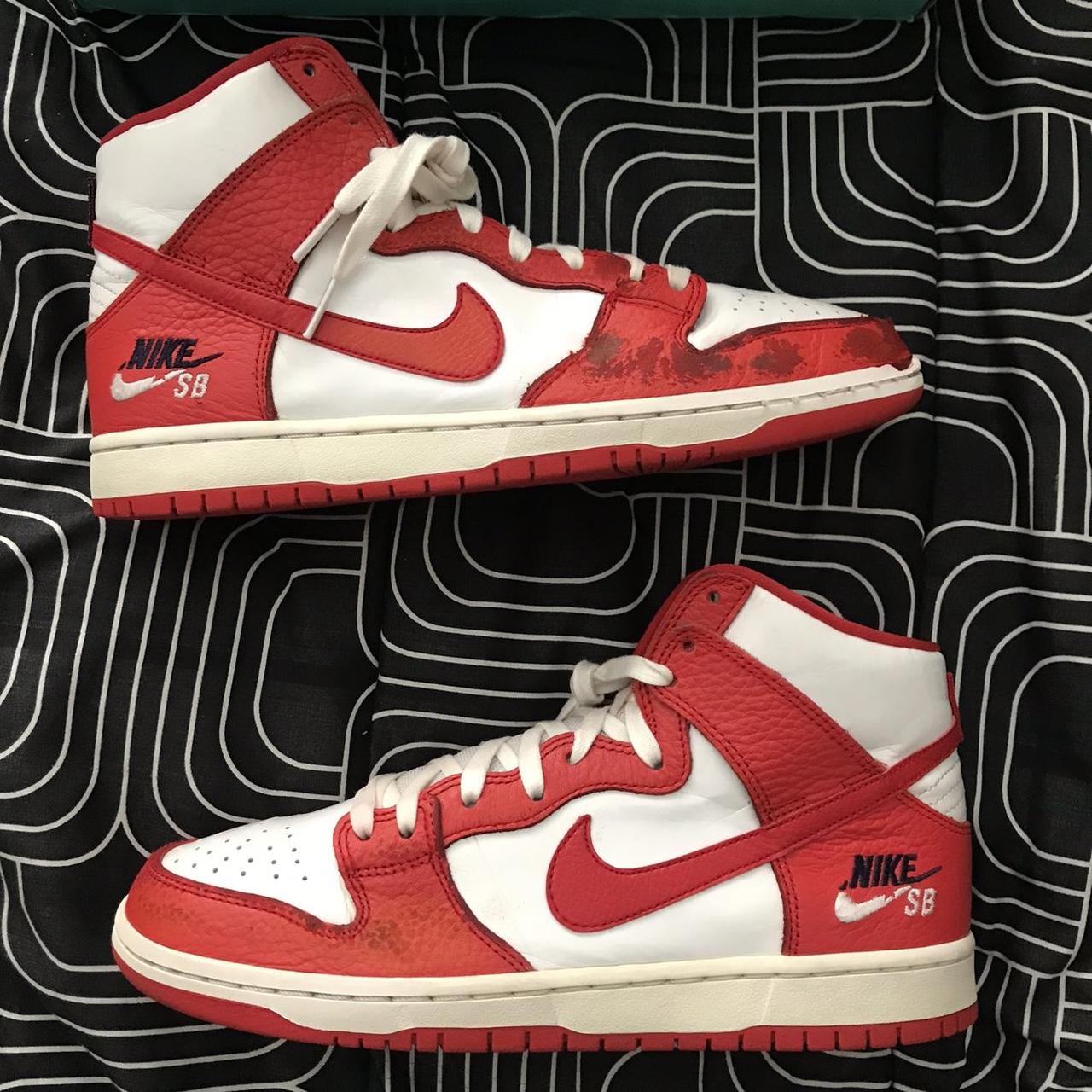 Nike Sb dunk high future court red dream team red. Depop