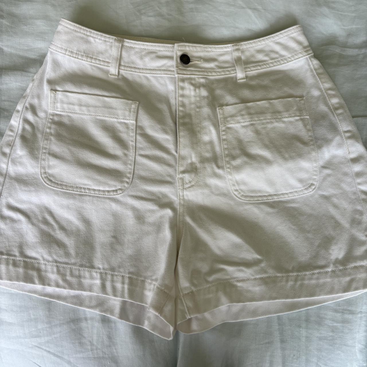 Sportsgirl White denim high rise shorts Size 12 In... Depop