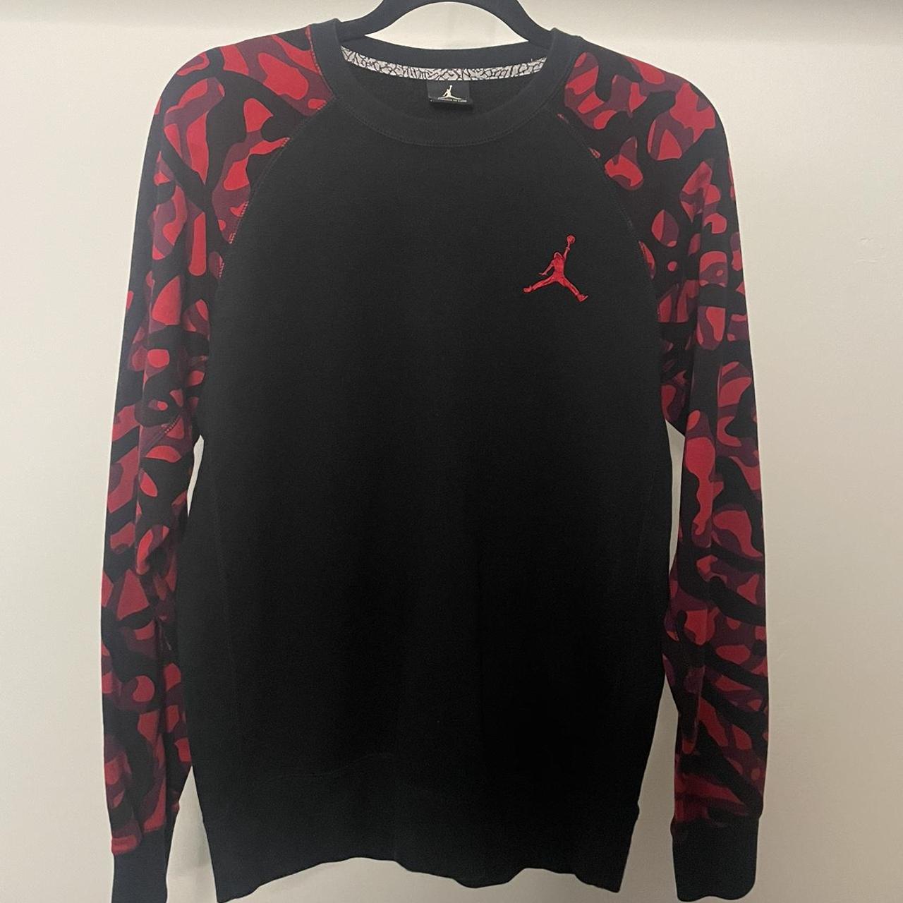 Jordan Men's Black and Red Sweatshirt Depop