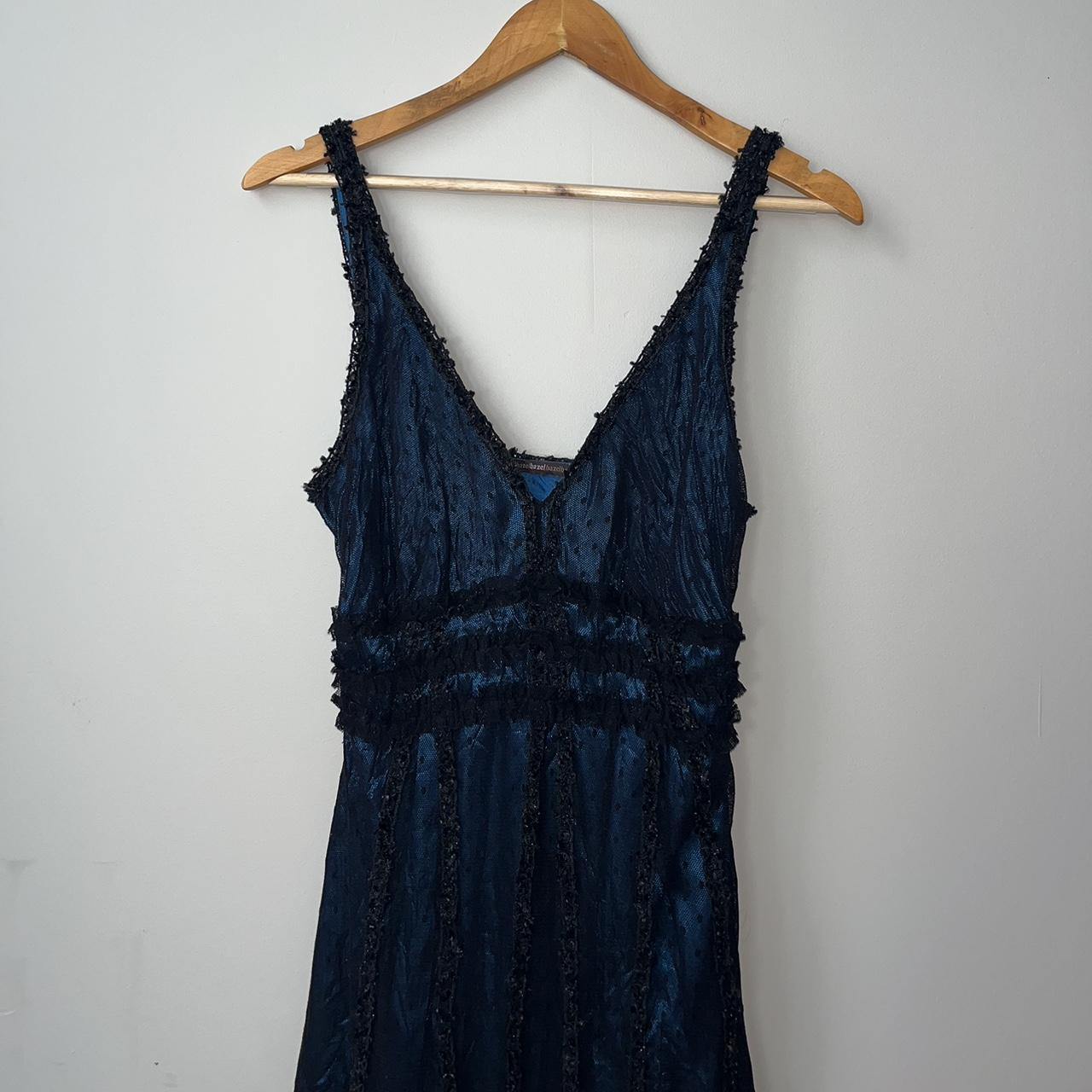 Vintage Hazel Blue Dress With Black Lace whimsygoth... - Depop