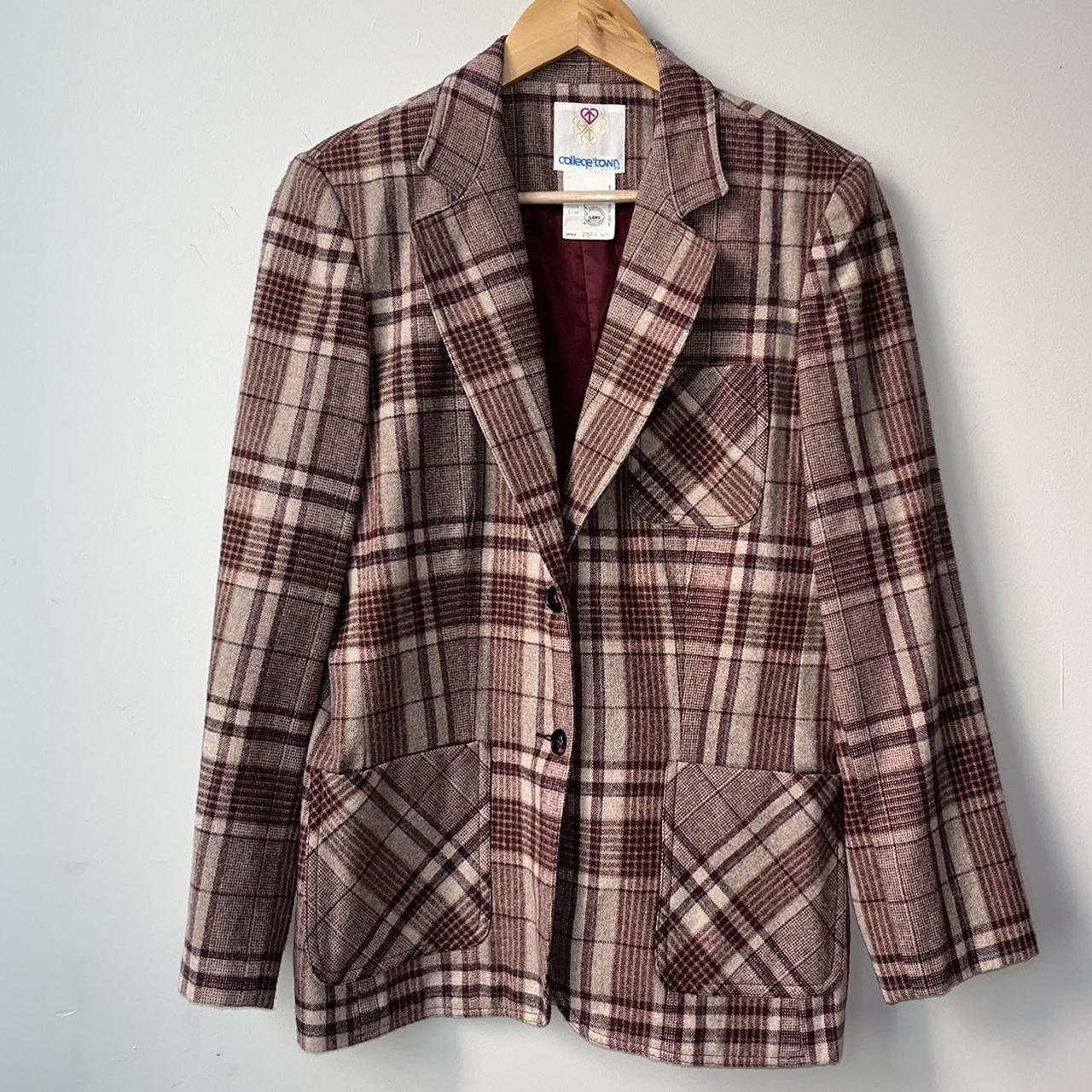 Vintage Collage Town Plaid Wool Blazer With... - Depop