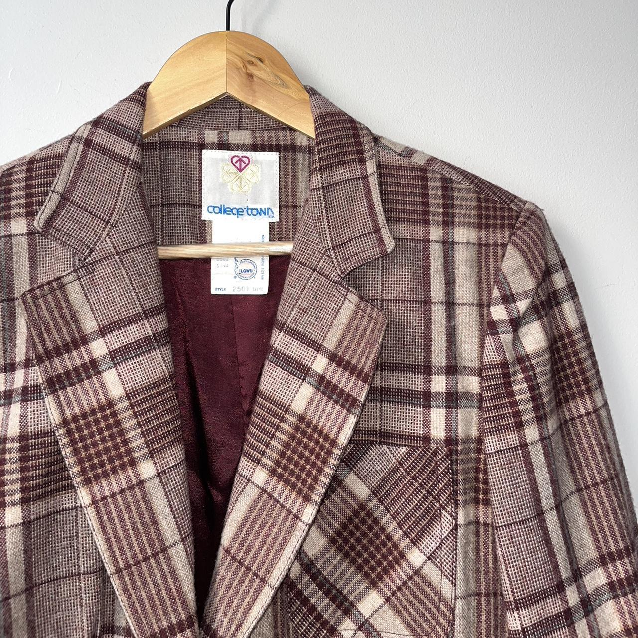 Vintage Collage Town Plaid Wool Blazer With... - Depop