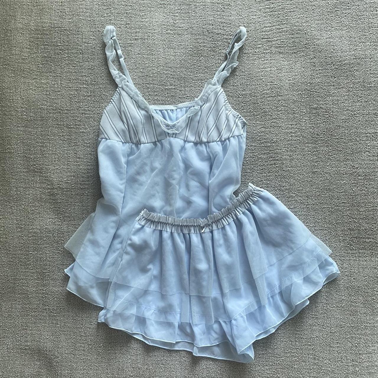 Japanese Coquette 2 piece pj set, blue babydoll cami... - Depop