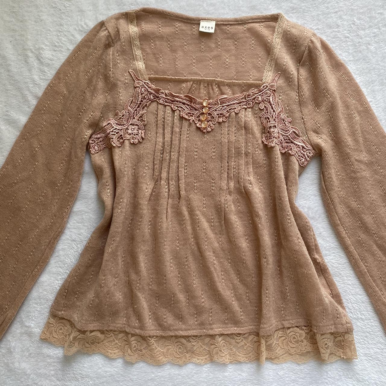 axes femme japanese long sleeve blouse, lace... Depop