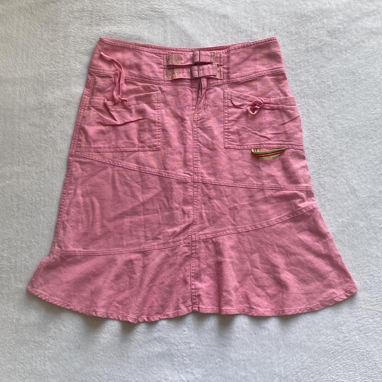 vintage y2k midi linen cargo skirt, pink buckle... Depop