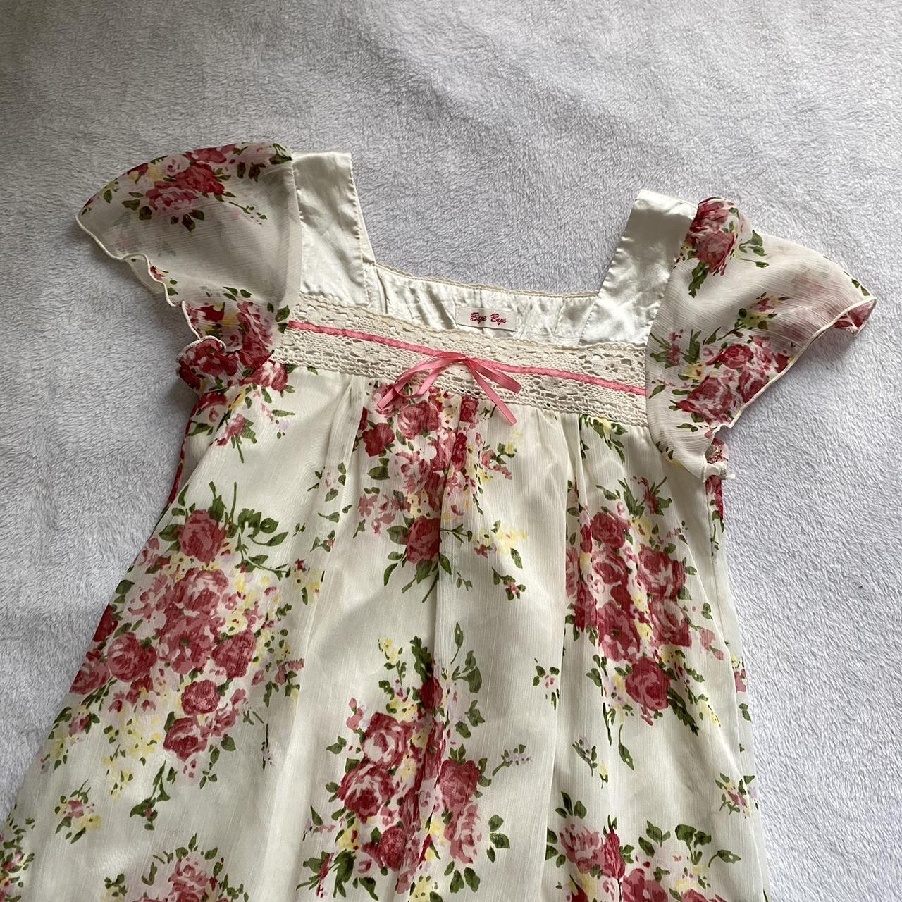 coquette japanese lolita dress, floral frilly... - Depop