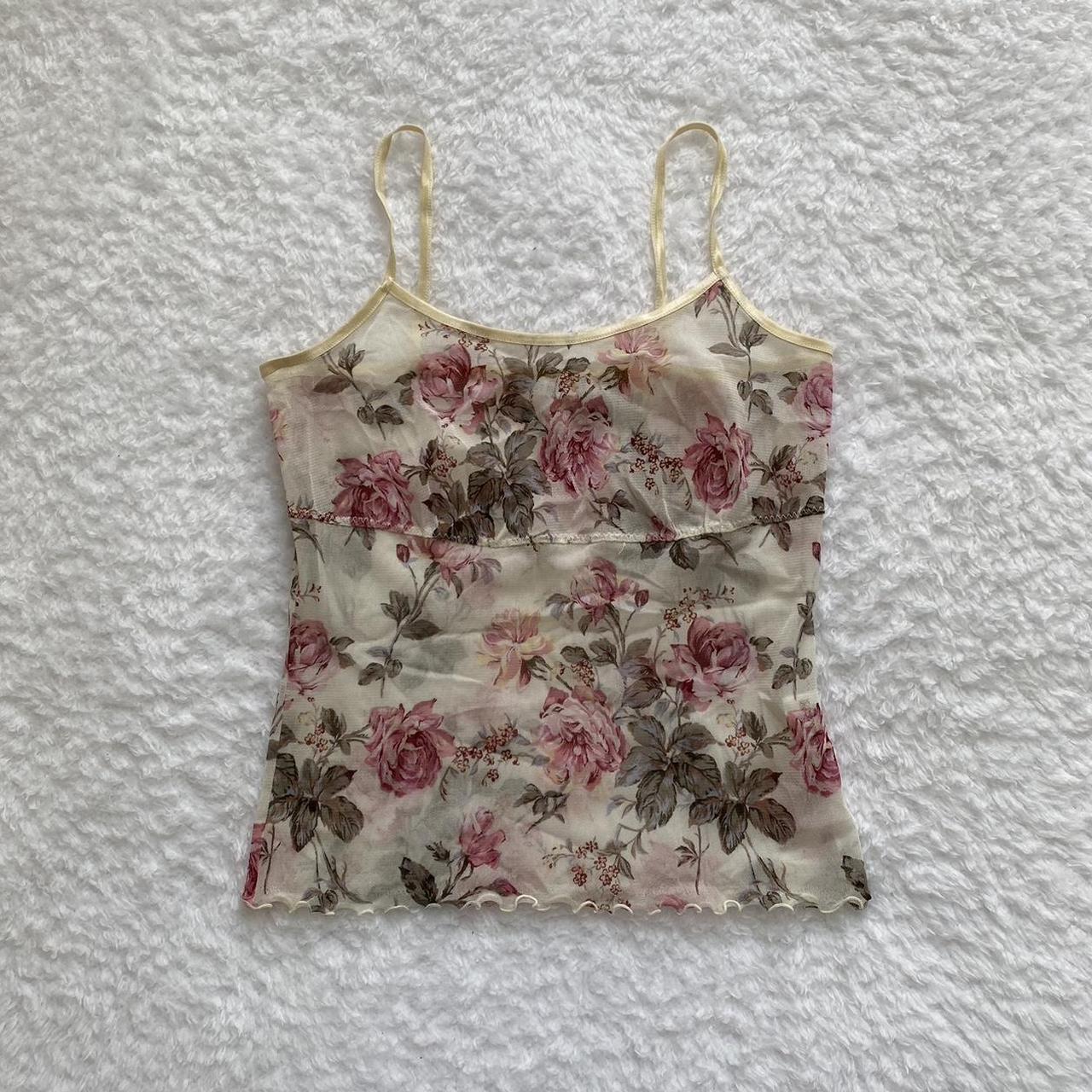 cottage core japanese milkmaid cami top, sheer mesh... - Depop