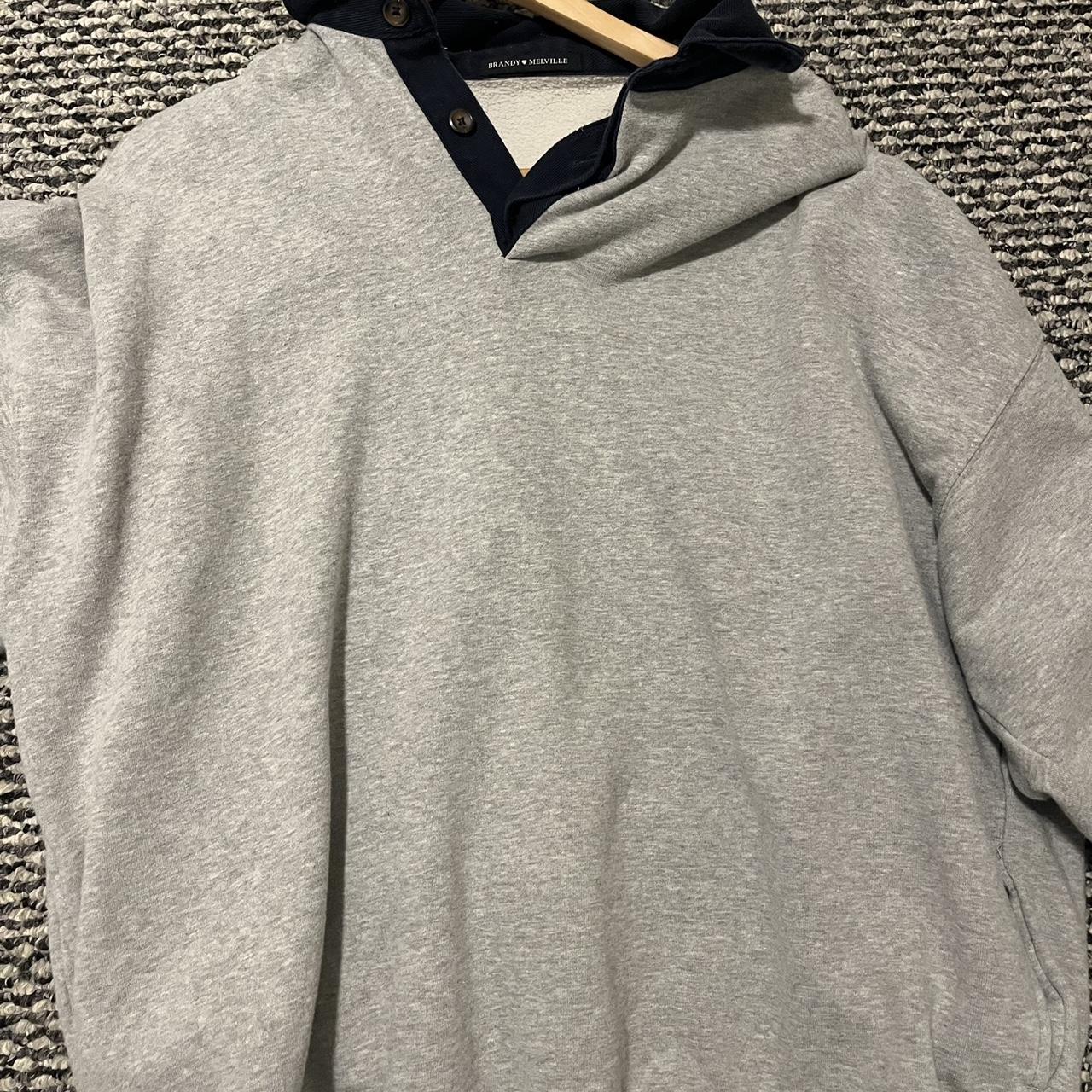 Brandy Melville Gray Sweatshirt with Navy buttoned... Depop