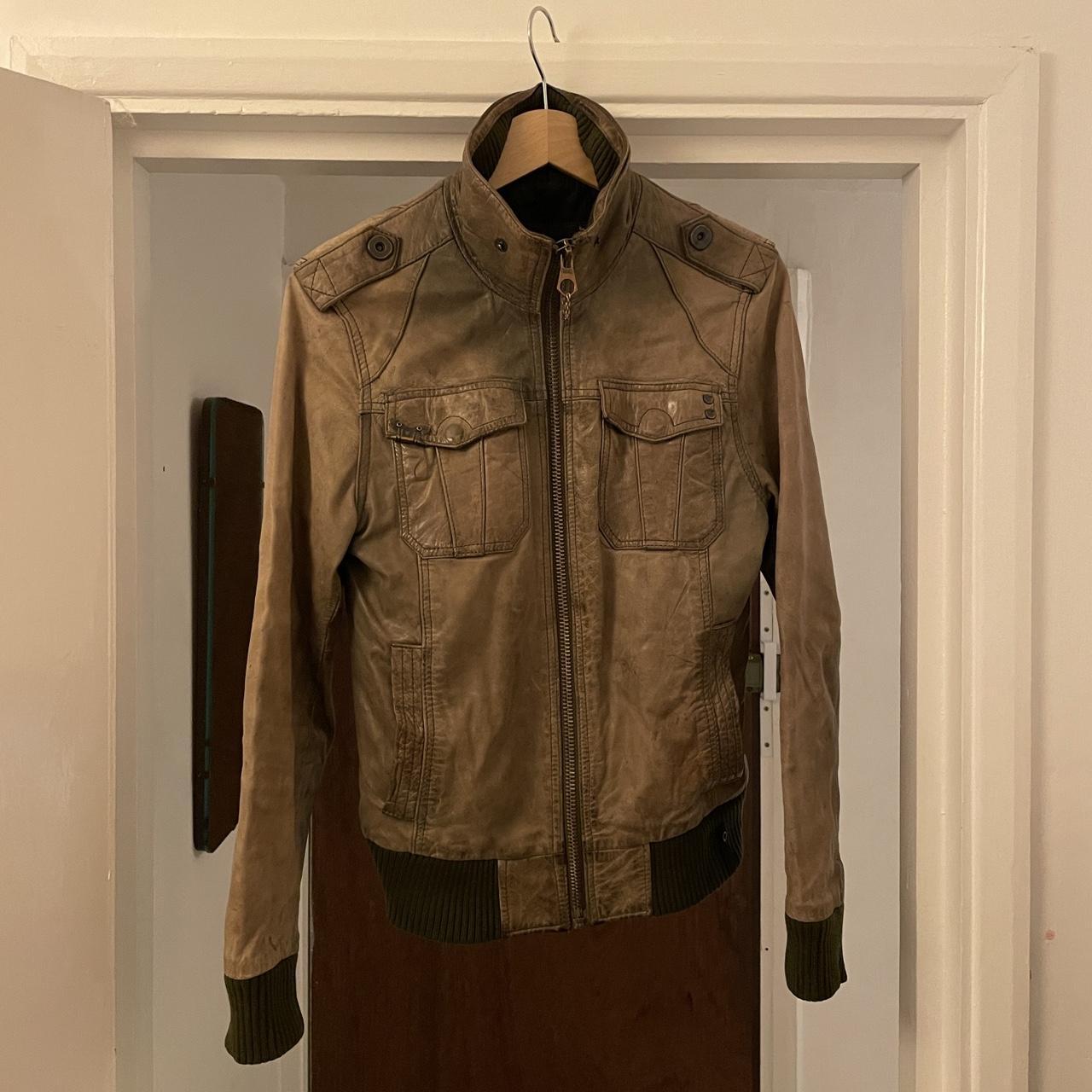 River island khaki leather jacket deals