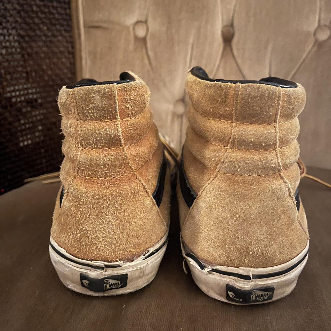 suede brown hi top vans with leather insides. gently... - Depop