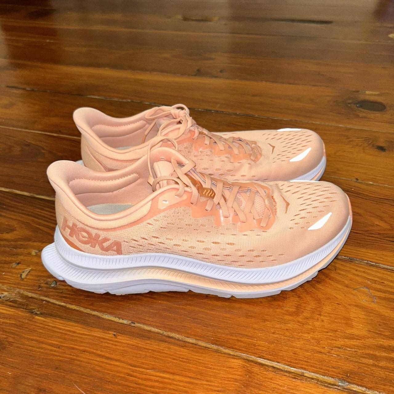 Hoka One One Women's Tan and Pink Trainers | Depop