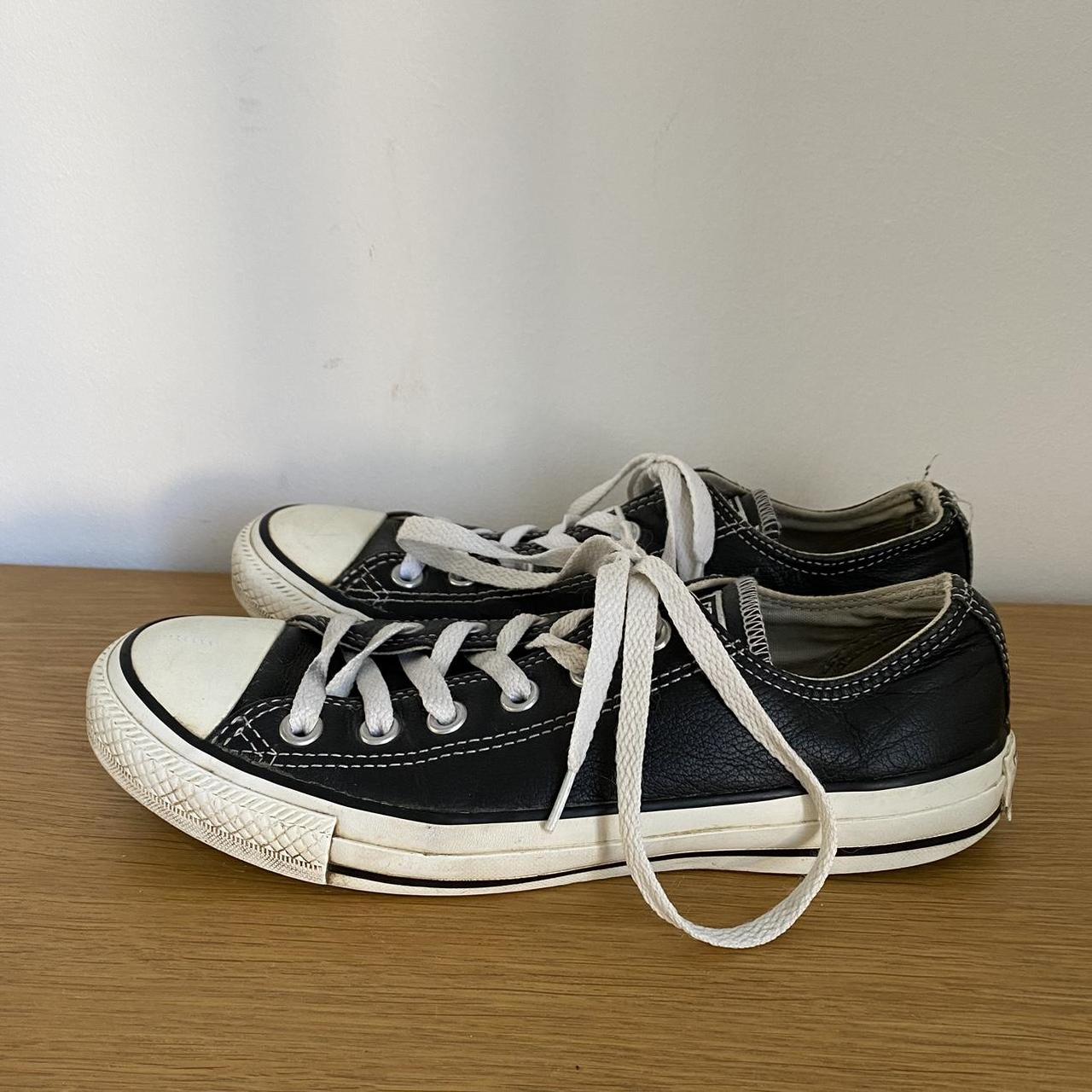 Converse black leather low tops uk 6 Eu 39 Cm... - Depop