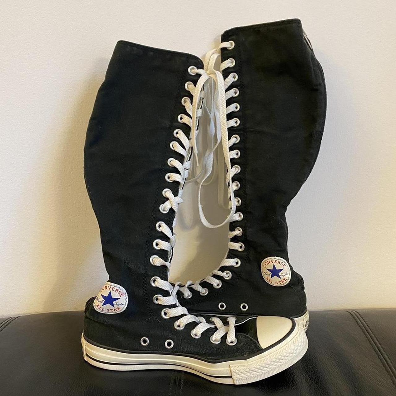 Knee high converse black white U.K. 3.5 US womens... - Depop