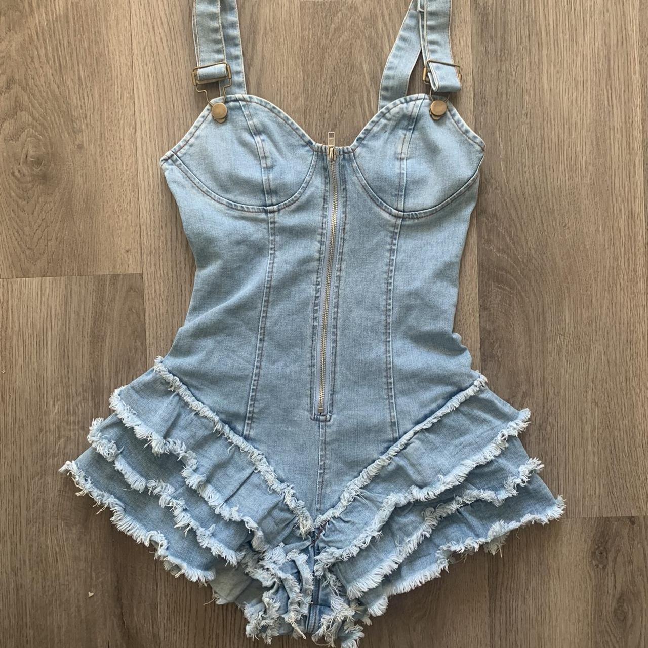 Fashion Nova XS jean romper jumpsuit like new Depop
