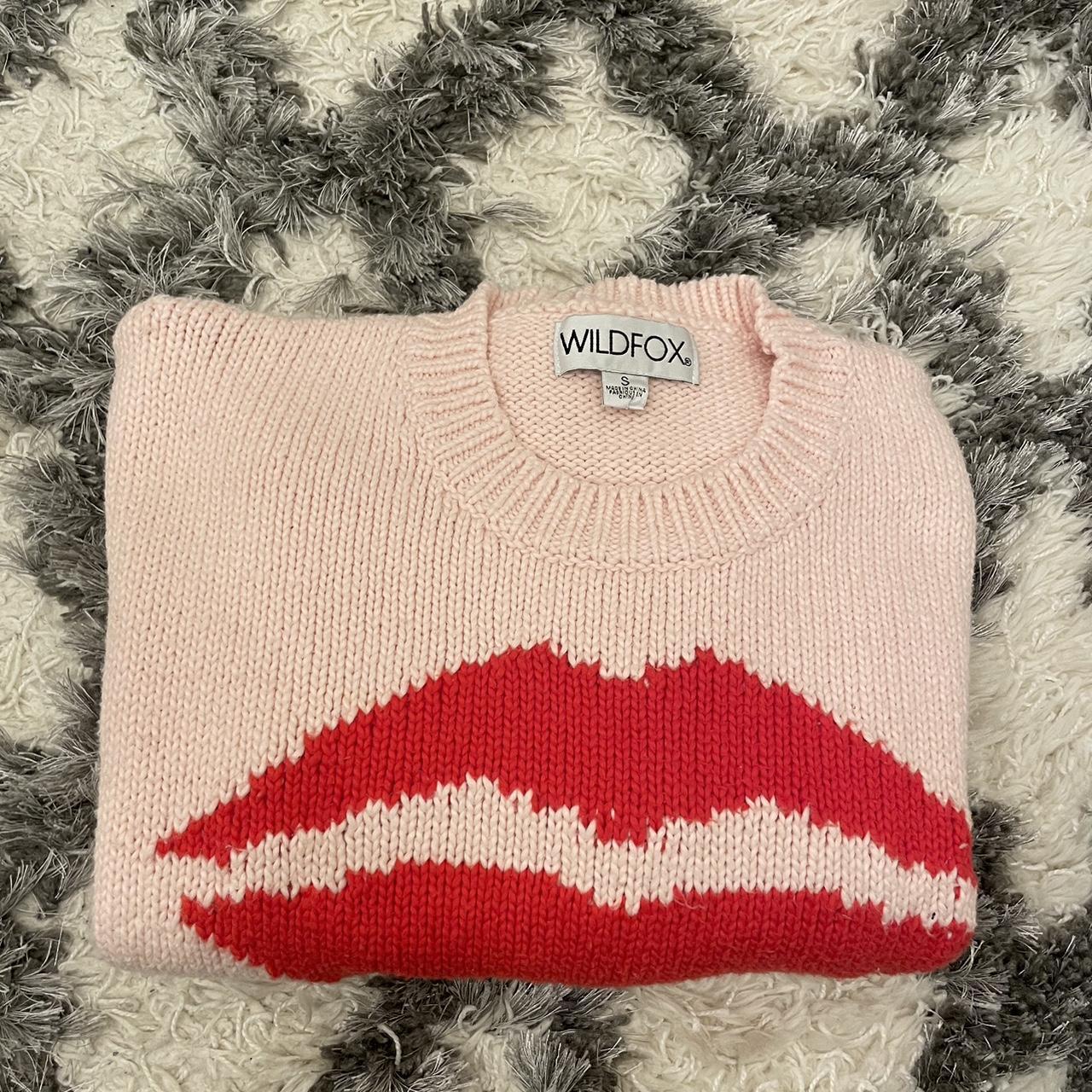 Wildfox Women's Pink and Red Jumper Depop