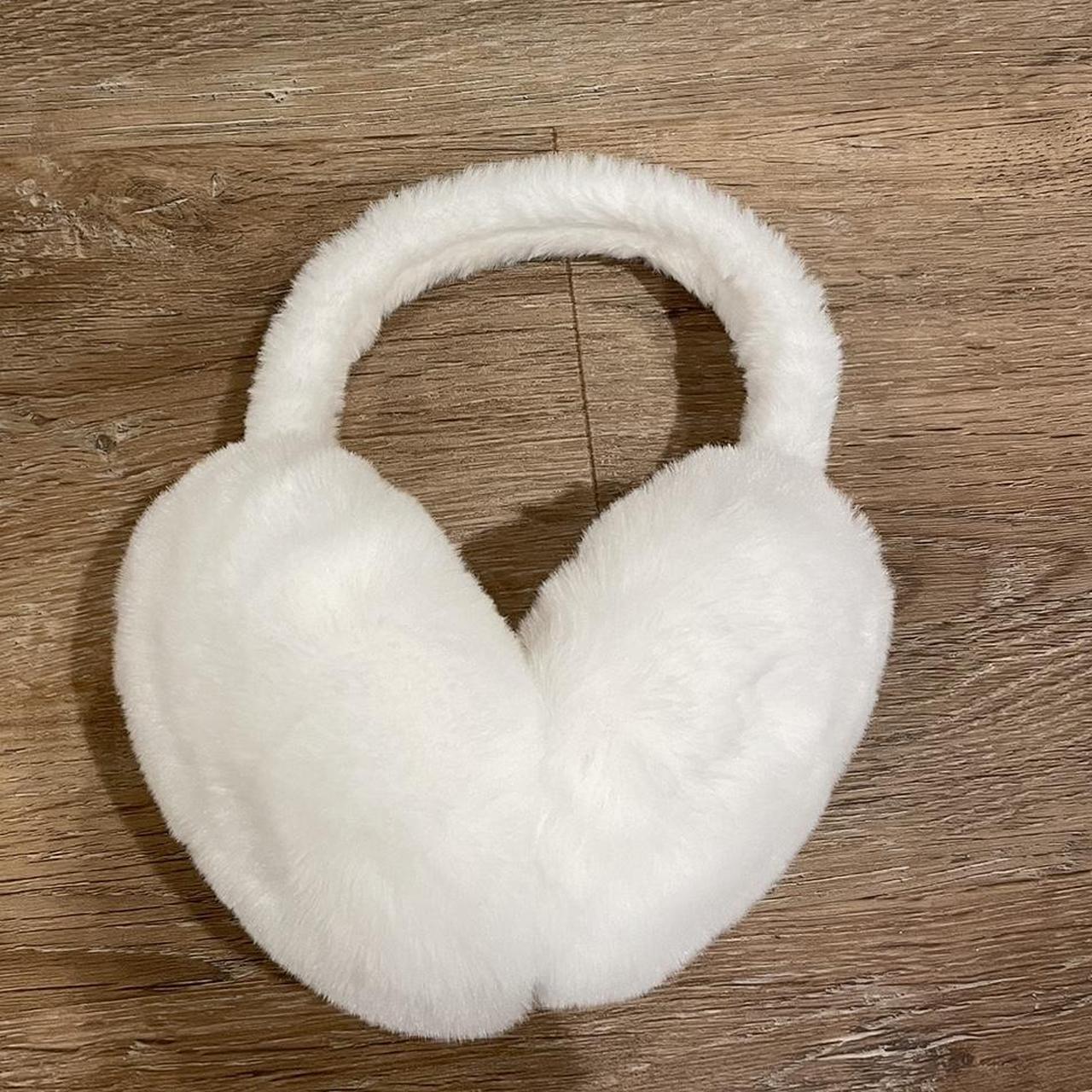 White fluffy earmuffs Worn once earmuffs winter... Depop
