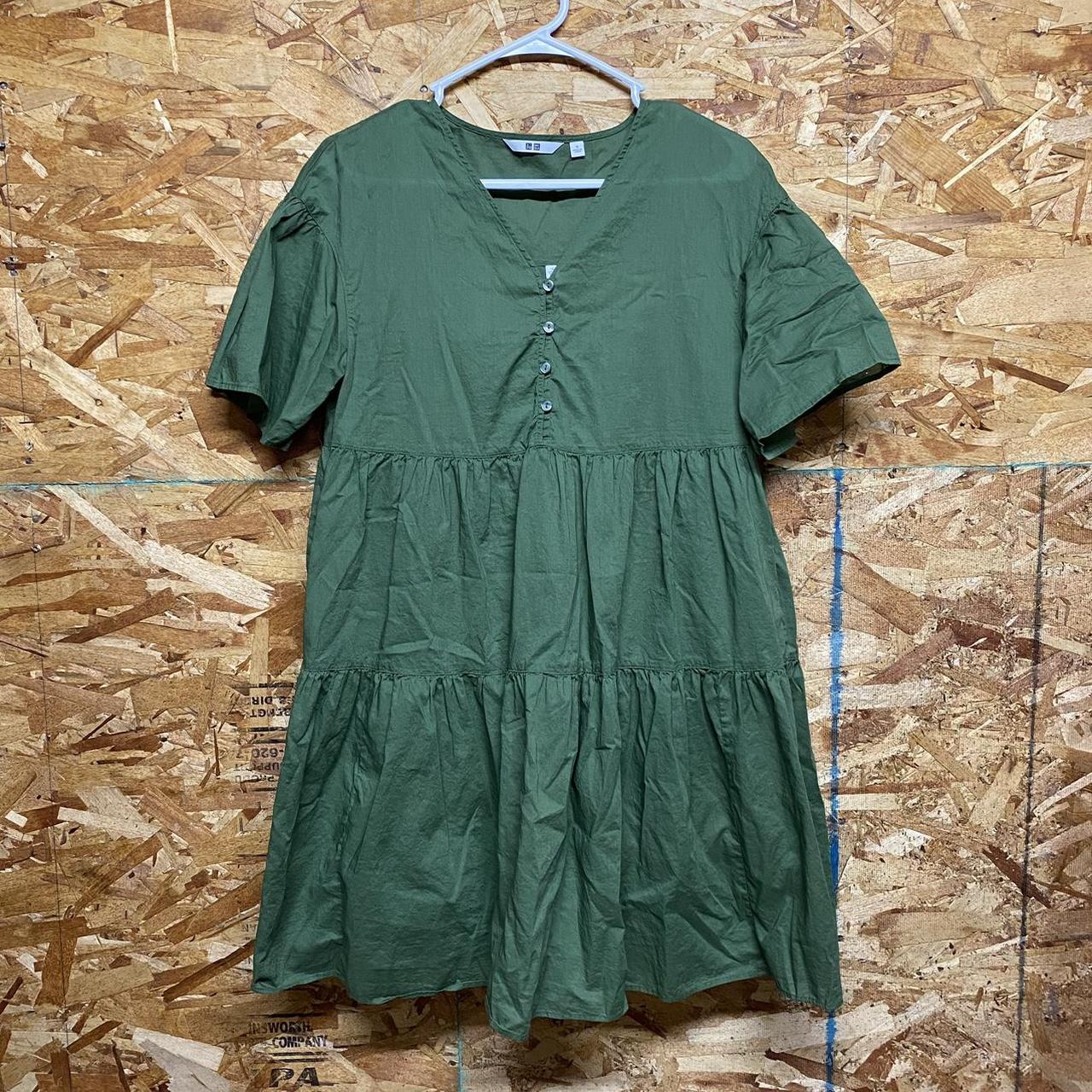 green uniqlo tiered cotton mini summer dress (with... - Depop