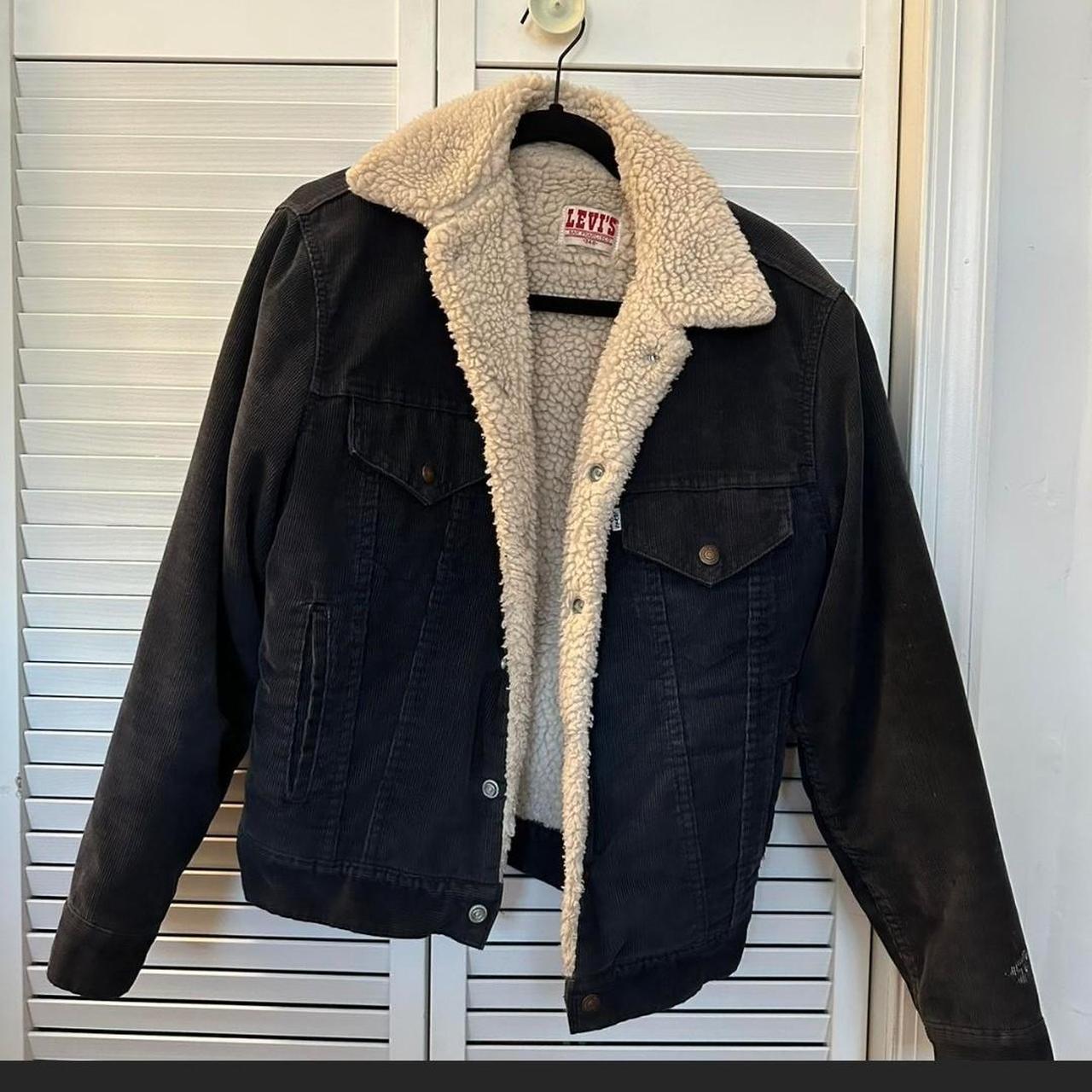 Levi’s blue corduroy jacket with shearling lining.... Depop
