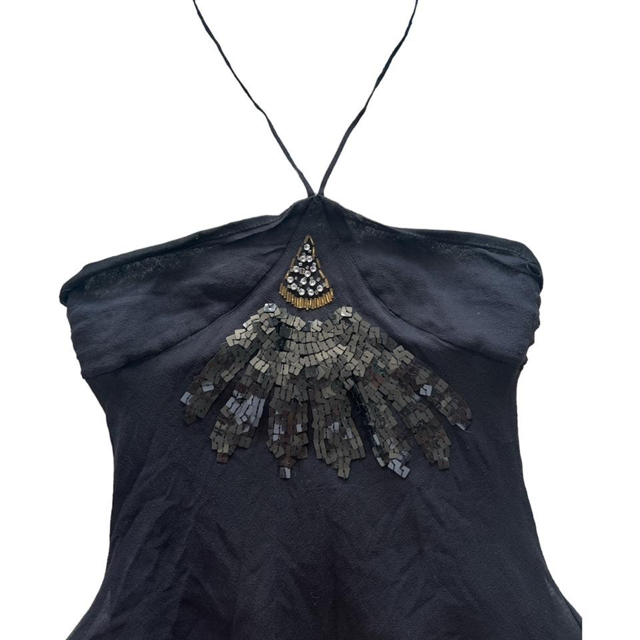 Handmade black sheer embellished halterneck v top.... - Depop