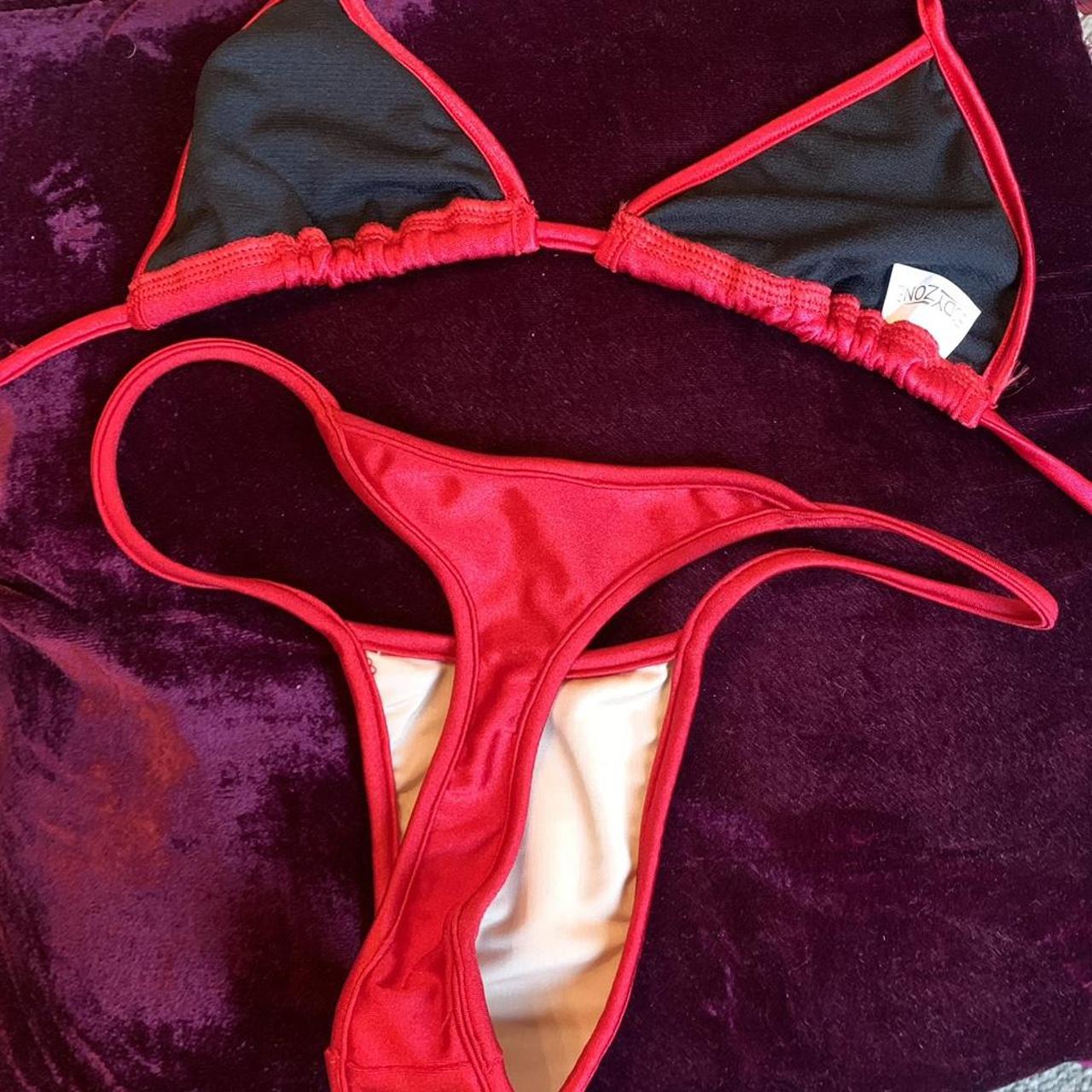Red micro bikini size S Shiny red stretch fabric... - Depop