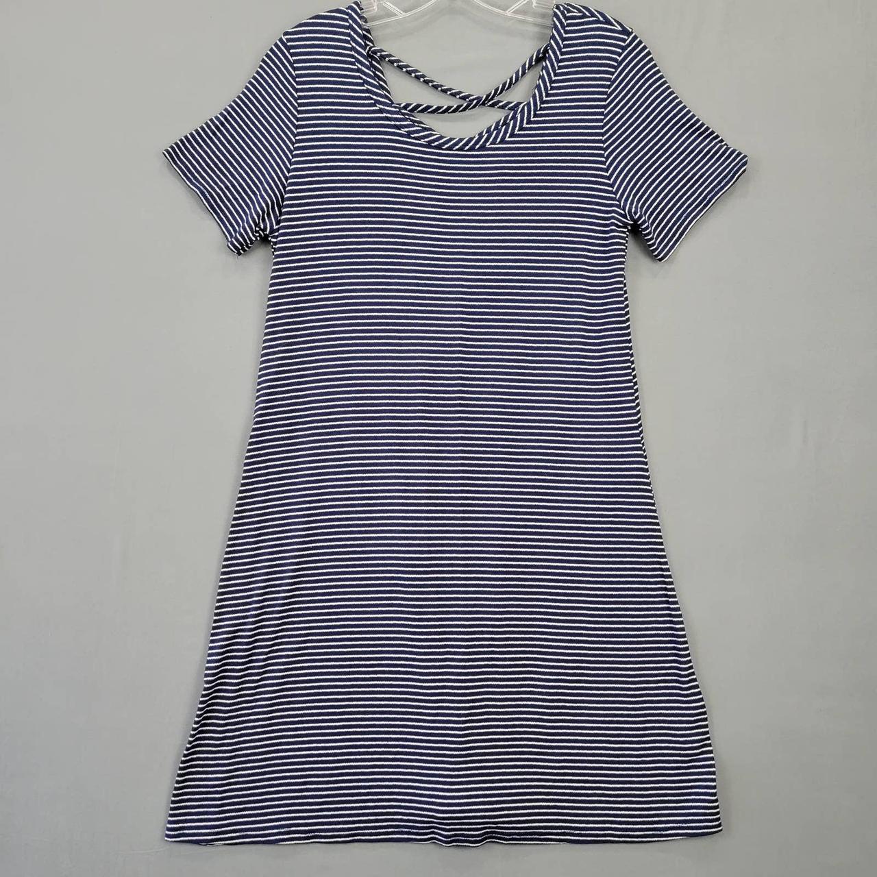 Olivia Rae Dress Midi Shift Blue Navy White Stripe... - Depop