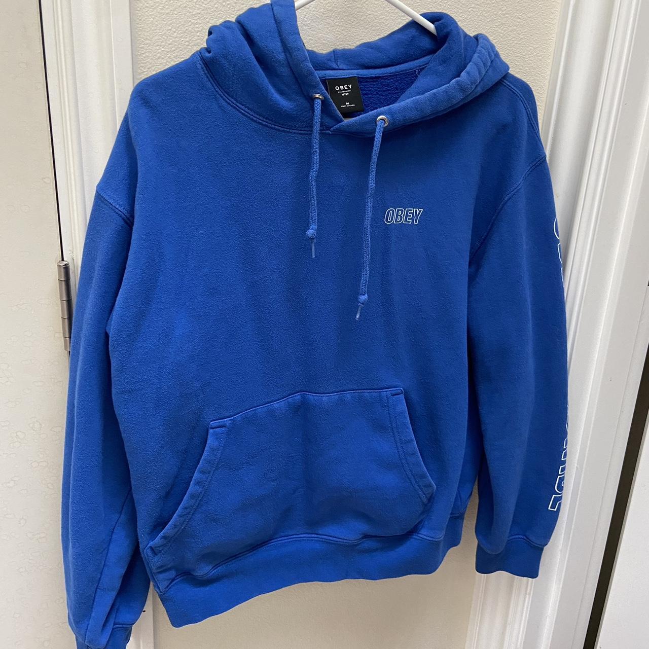 Obey Women's White and Blue Hoodie (2)